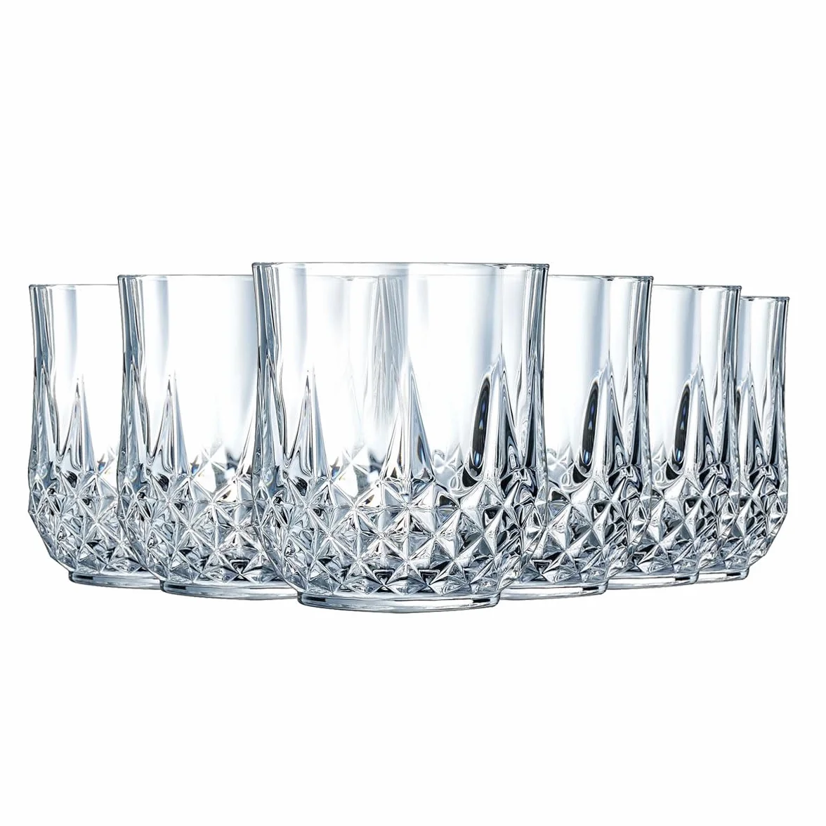 Cristal d'Arques Paris - Kolekcja Longchamp - 6 niskich kieliszków 32cl w Kwarx - Błyszczący, przezroczystość i wysoka wytrzymałość - Ikoniczne listwy - Wyprodukowano we Francji