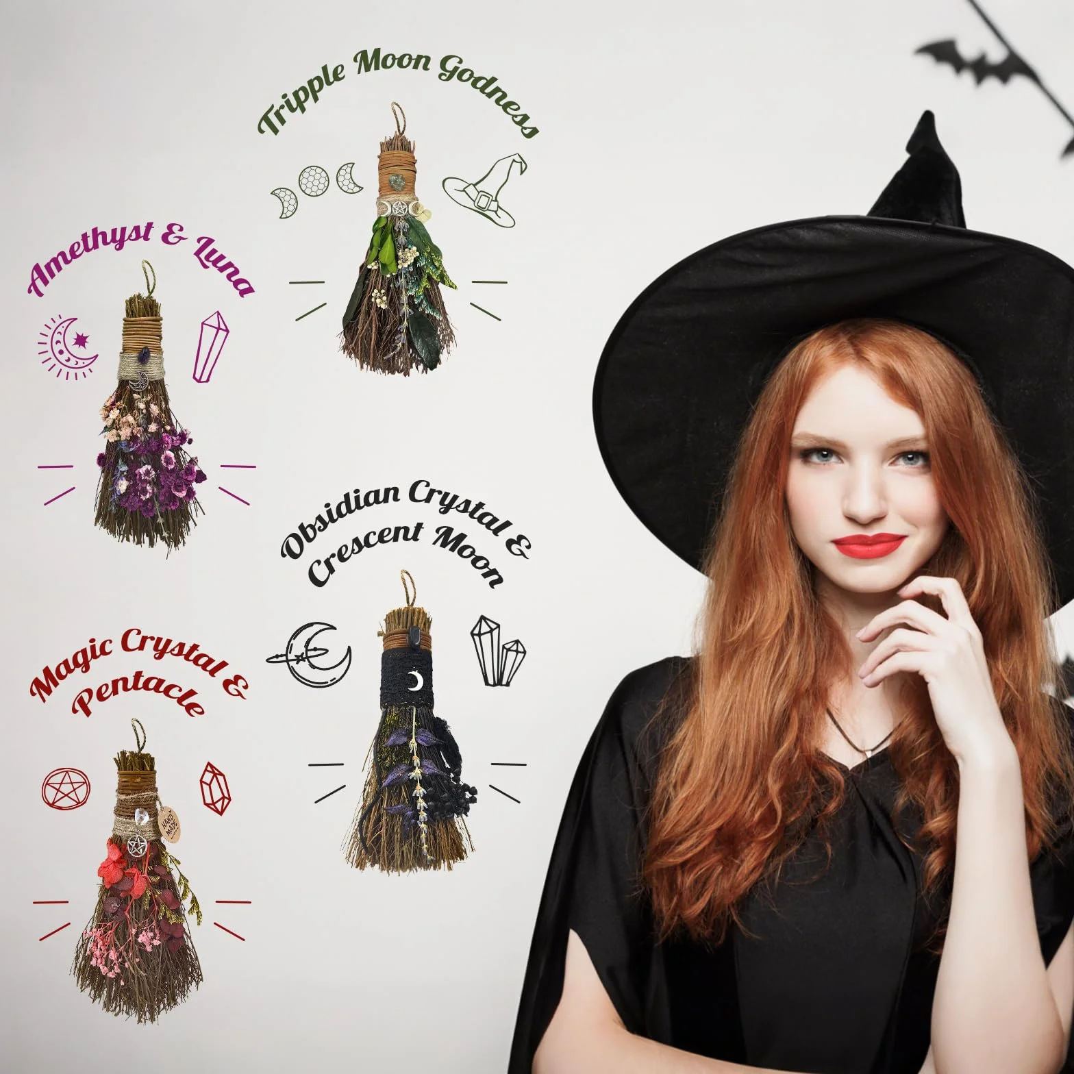 Miotła cynamonowa 19 cm, mini miotła czarownicy Boże Narodzenie, do majsterkowania, dekoracyjna miotła z suszonymi kwiatami, wicca, miotła, czarownica, akcesoria na magiczne ceremonie, Halloween