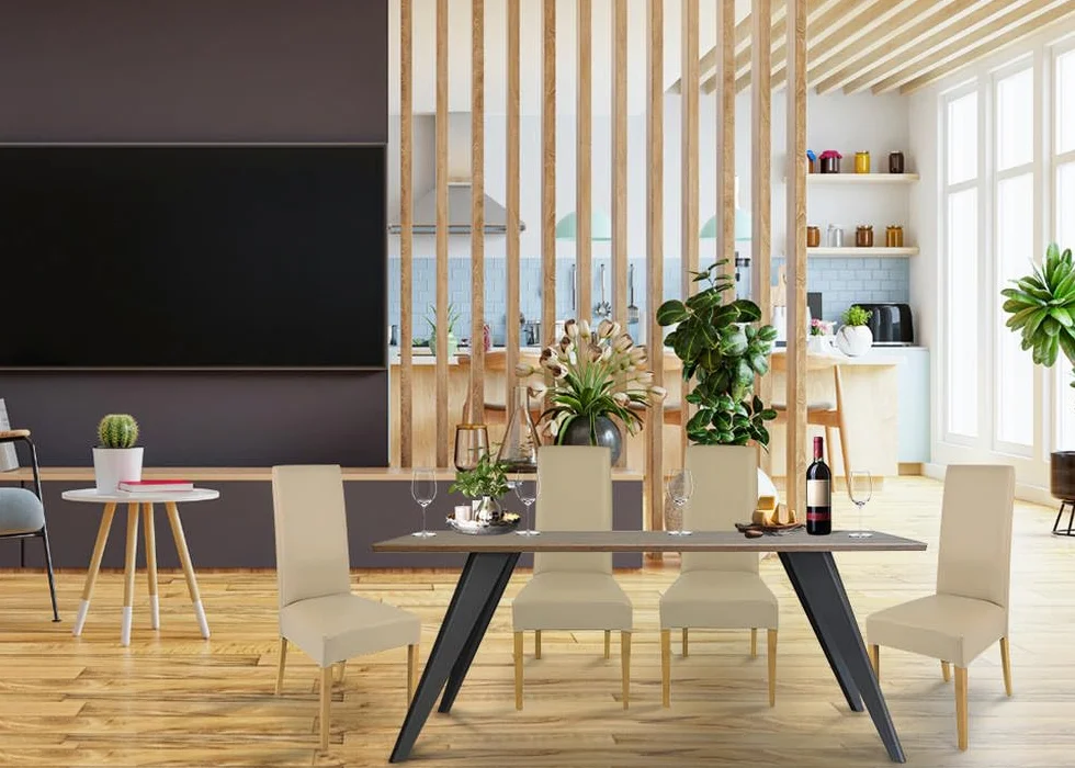 t m c s Tommychairs - Zestaw 4 krzeseł LUISA, struktura z drewna bukowego, w kolorze dębu, siedzisko tapicerowane i pokryte sztuczną skórą w kolorze lnu