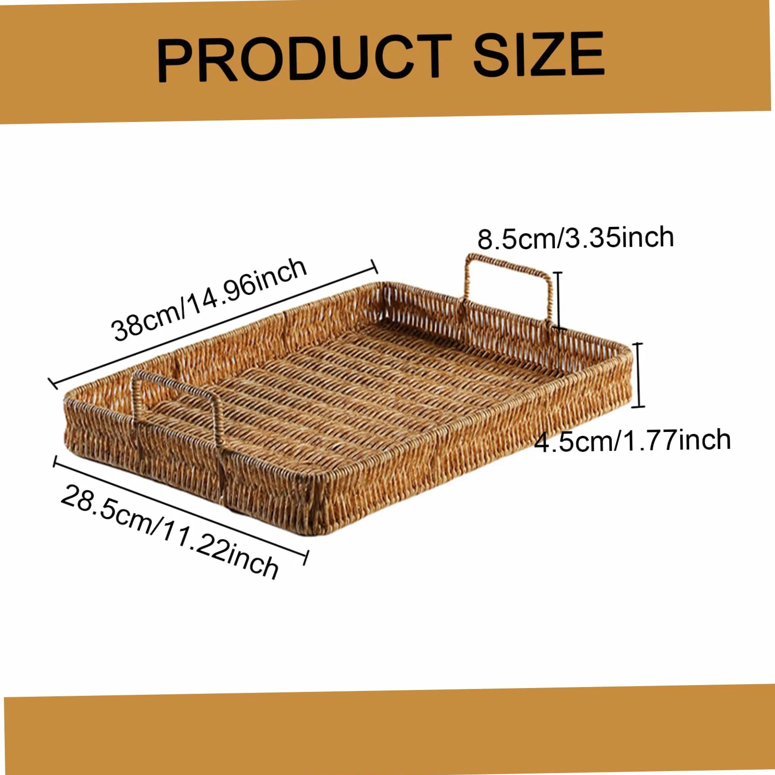 Prostokątny wiklinowy kosz do przechowywania z uchwytami, 41 x 31,5 x 8,9 cm, ręcznie robiony plastikowy rattan, duża pojemność, na stolik kawowy, dekoracja, niezbędne akcesoria łazienkowe