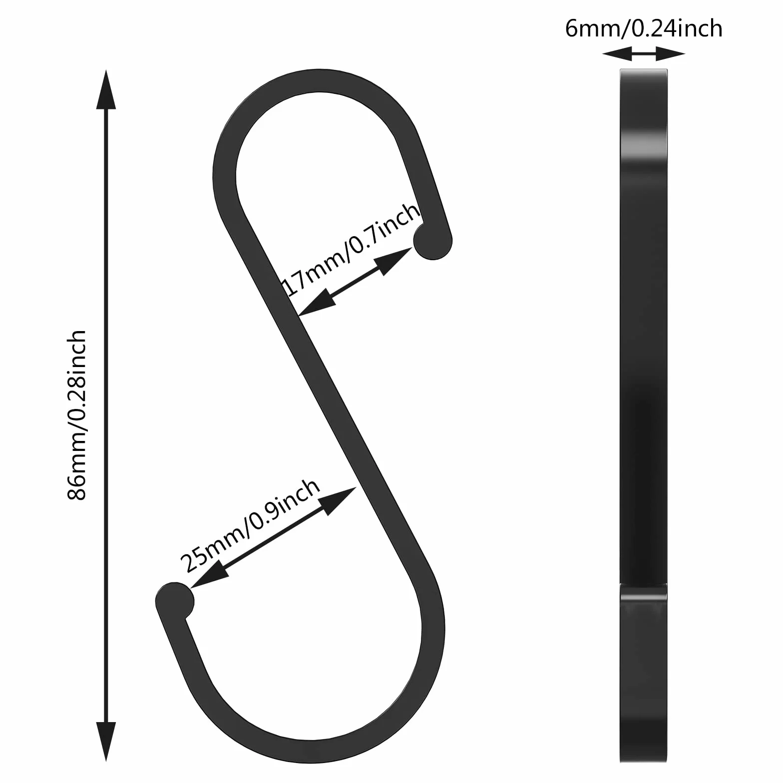 LISOPO Haczyki w kształcie litery S 12 sztuk czarne S-hook aluminium