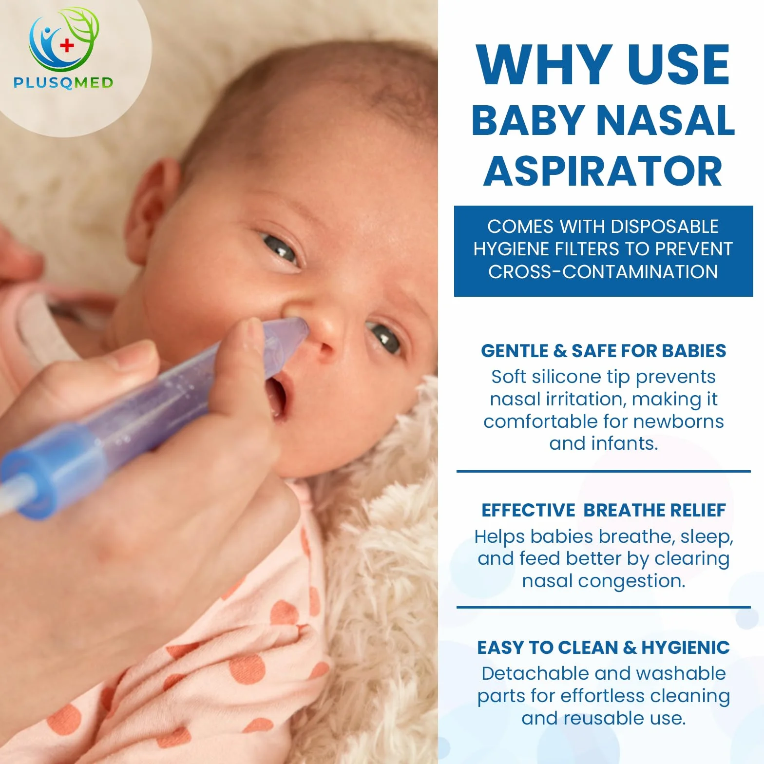 Aspirator do nosa dla niemowląt, aspirator do nosa dla noworodków, aspirator do nosa, oczyszczacz nosa, łatwy do czyszczenia, z 24 filtrami higienicznymi