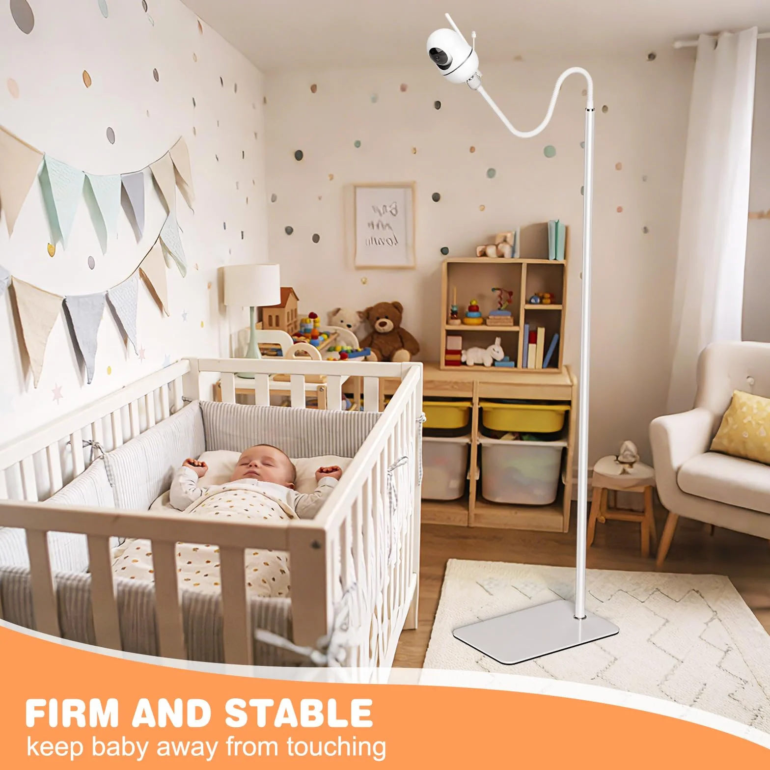 Stojak na Kamerę dla Niemowląt, Stojak Podłogowy do Elektronicznej Niani z Regulacją Wysokości 40–170 cm, Stojak na Monitor Kompatybilny z HelloBaby, TP-Link, Mocowanie za Pomocą Śruby 1/4