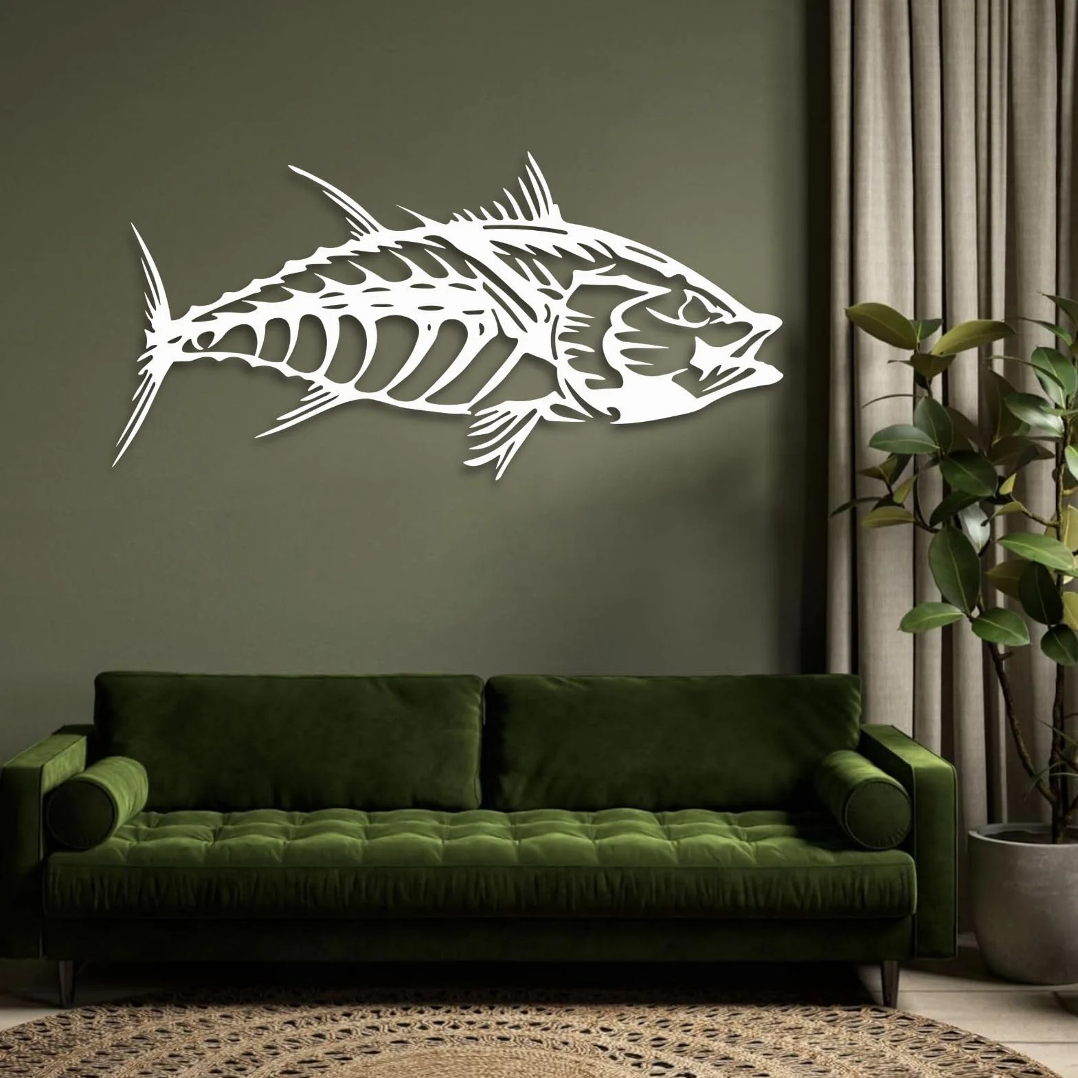 Metalowa dekoracja ścienna w kształcie tuńczyka i ryby, styl morski, do łazienki, salonu, sypialni, jadalni (czarny, 121 x 59 cm, szerokość 48 cali x wysokość