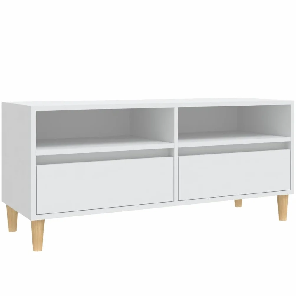 Szafka TV, biała, 100 x 34,5 x 44,5 cm, materiał drewnopochodny, konsola medialna do salonu, stabilna podstawka pod telewizor, centrum rozrywki