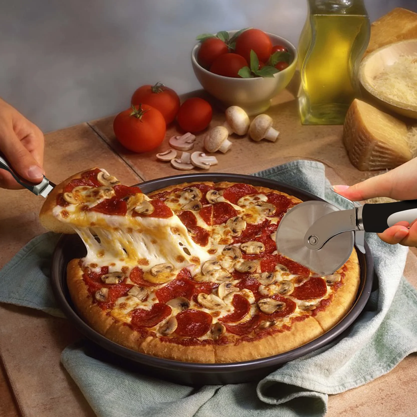 LUZOON Nóż do pizzy, wałek do pizzy, poręczny nóż do pizzy