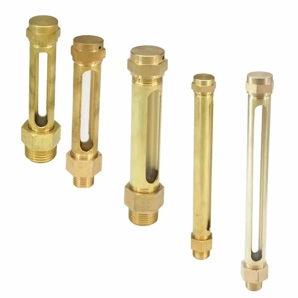 Oil Level Indicator, Length 80/100/150/200mm M10 M12 M16 1/4" 3/8" 1/2" BSP Lube Devices Brass Oil Level Gauge Indicator Sight Glass for Lathes Sump 1PC(Length 100mm,1/2")