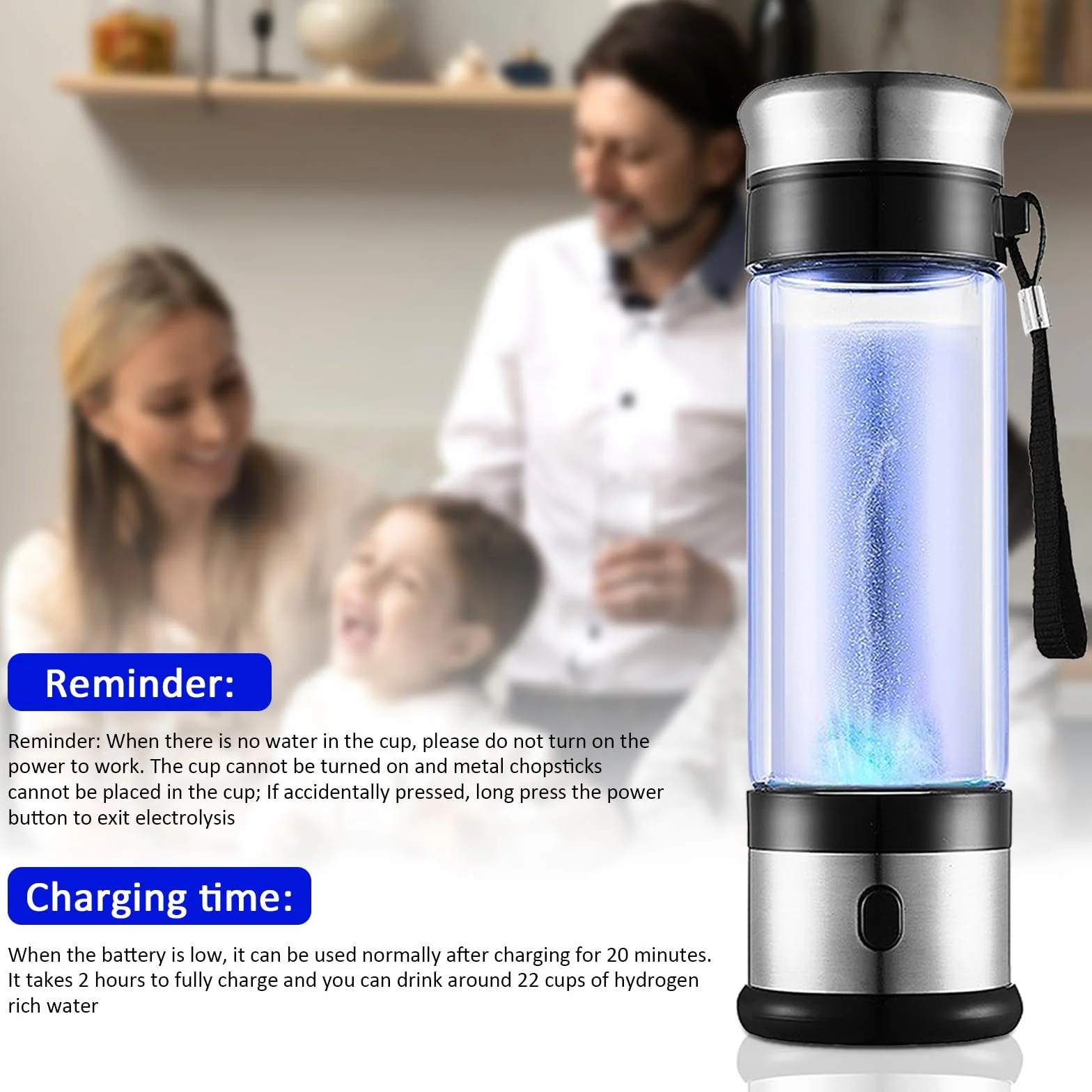 Przenośny generator wody wodorowej do wody pitnej, technologia SPE PEM, jonizator wody, generator butelek z wodorem, jonizator USB, maszyna do wody wodorowej i producent (350 ml, biały B)