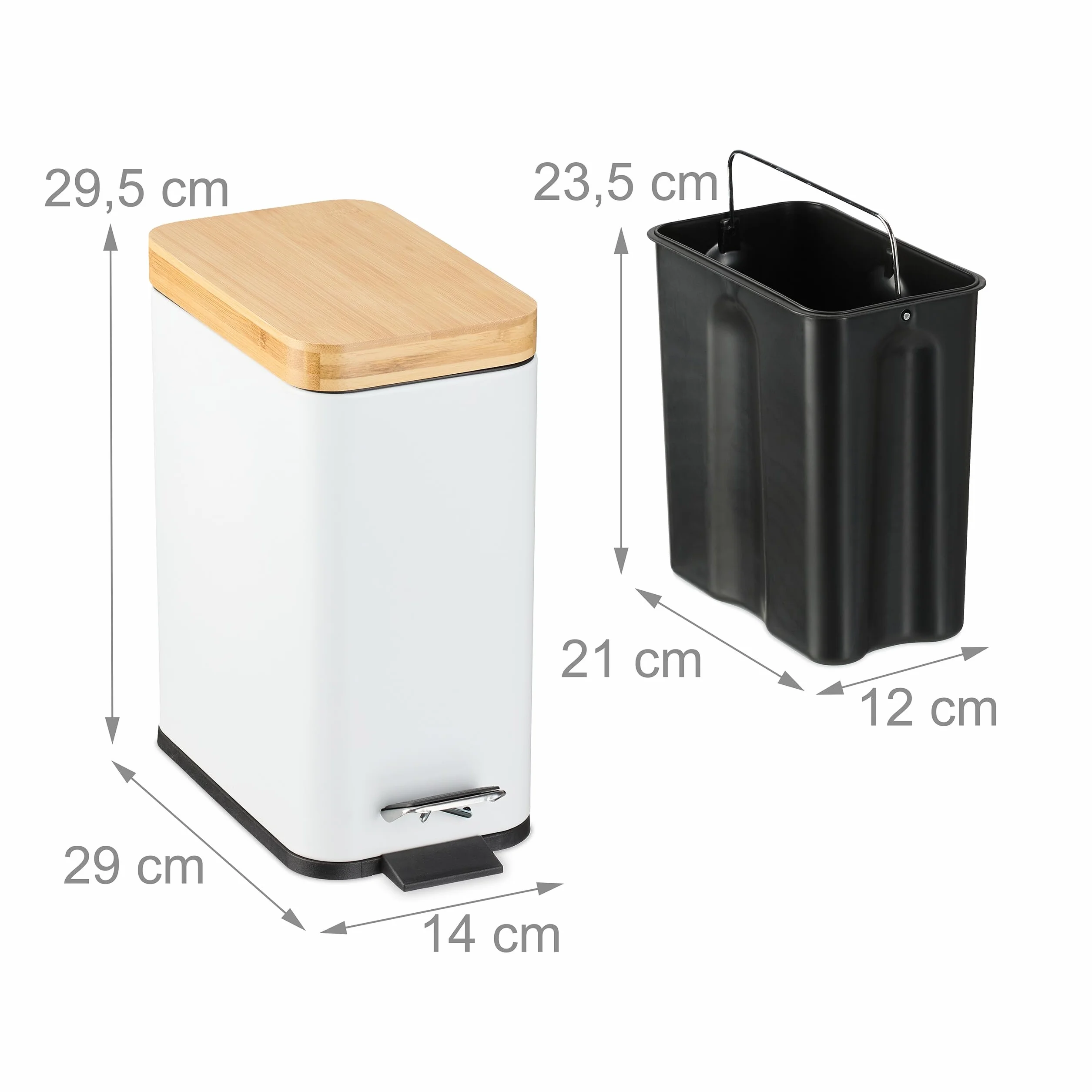 Relaxdays Kosz na śmieci, 5 l, wyjmowany kosz wewnętrzny, kosz na kosmetyki, metalowy, z bambusową pokrywką, biały