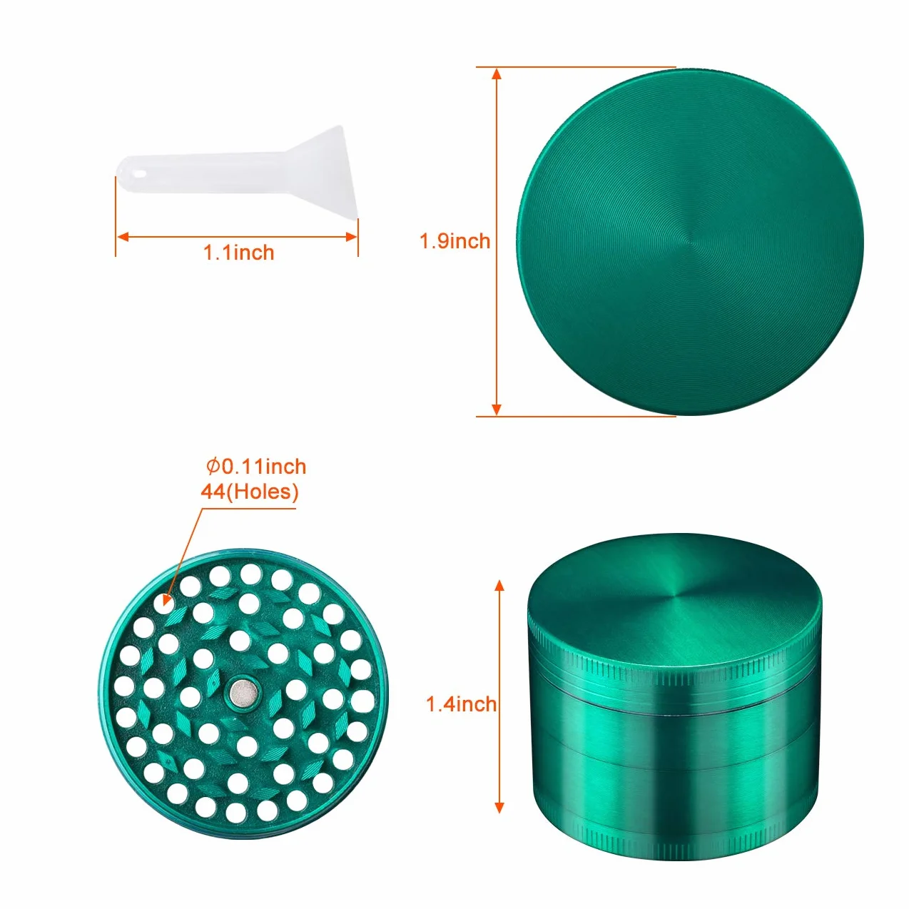 Lihao Grinder Crusher 4-częściowy zestaw młynków, stop cynku, ze skrobakiem do przypraw, ziół (mini, 5 x 3,5 cm, zielony)