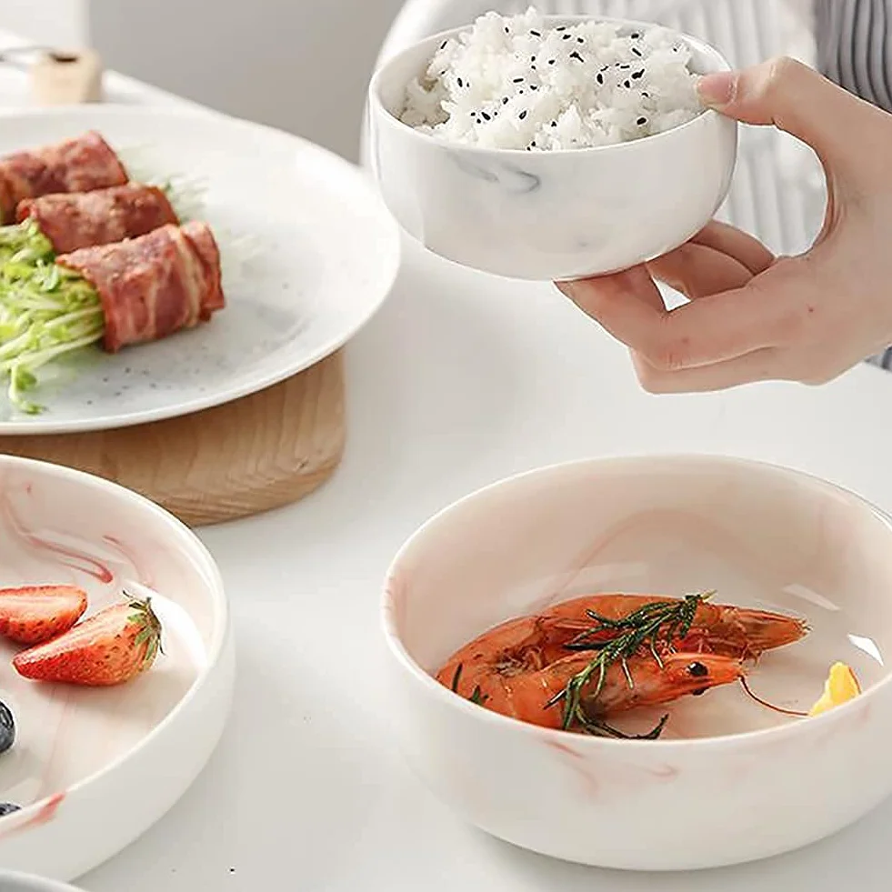 Zestaw zastawy stołowej do kuchni, ceramiczny zestaw obiadowy, marmurkowy zestaw obiadowy odporny na odpryski/porcelanowa zastawa stołowa-zestaw talerzy i misek