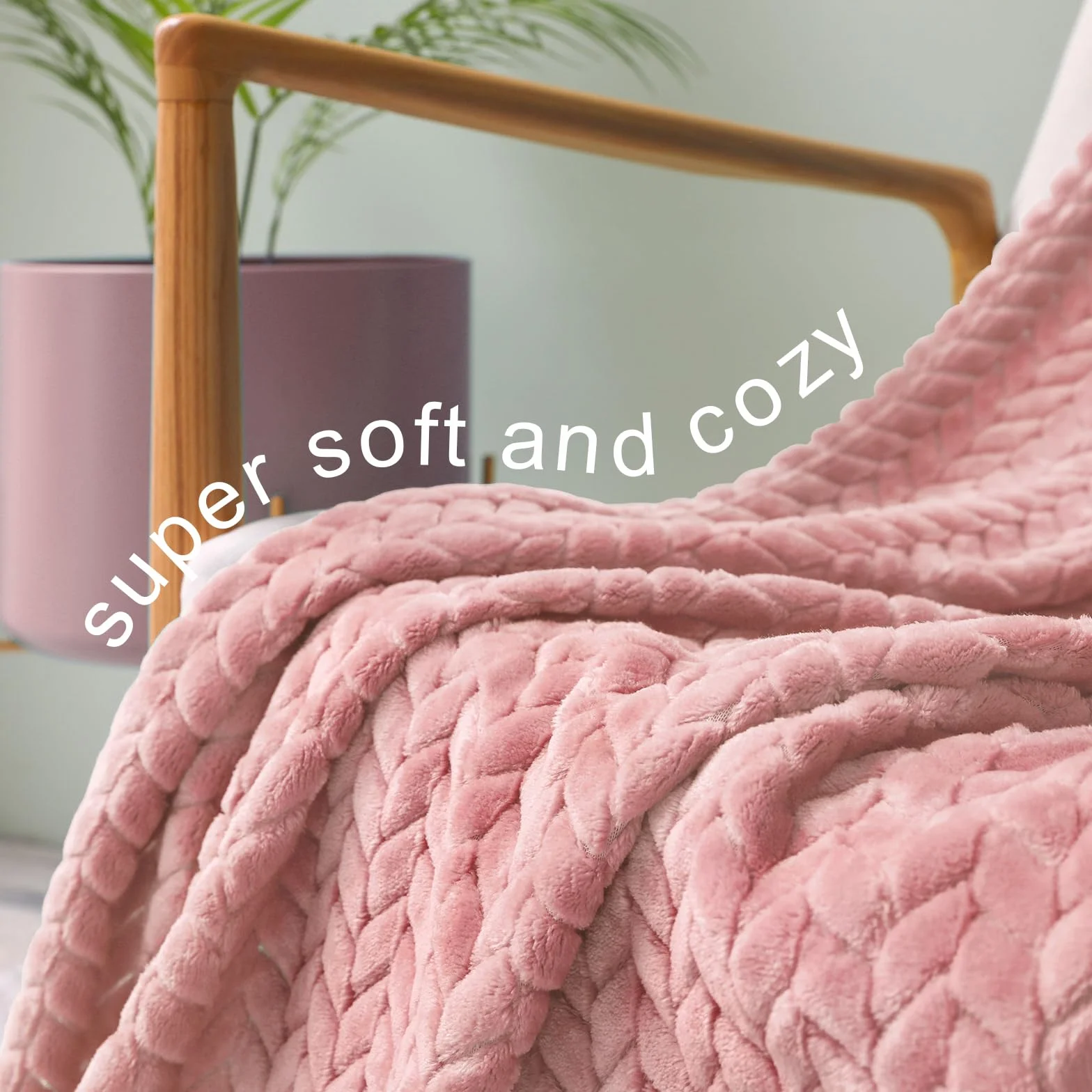 Exclusivo Mezcla Podwójny rozmiar żakardowy splot liście wzór flanelowy polar aksamit pluszowy koc na łóżko jako narzuta / narzuta na łóżko (230 x 168 cm, różowy) - miękki, lekki, ciepły i przytulny