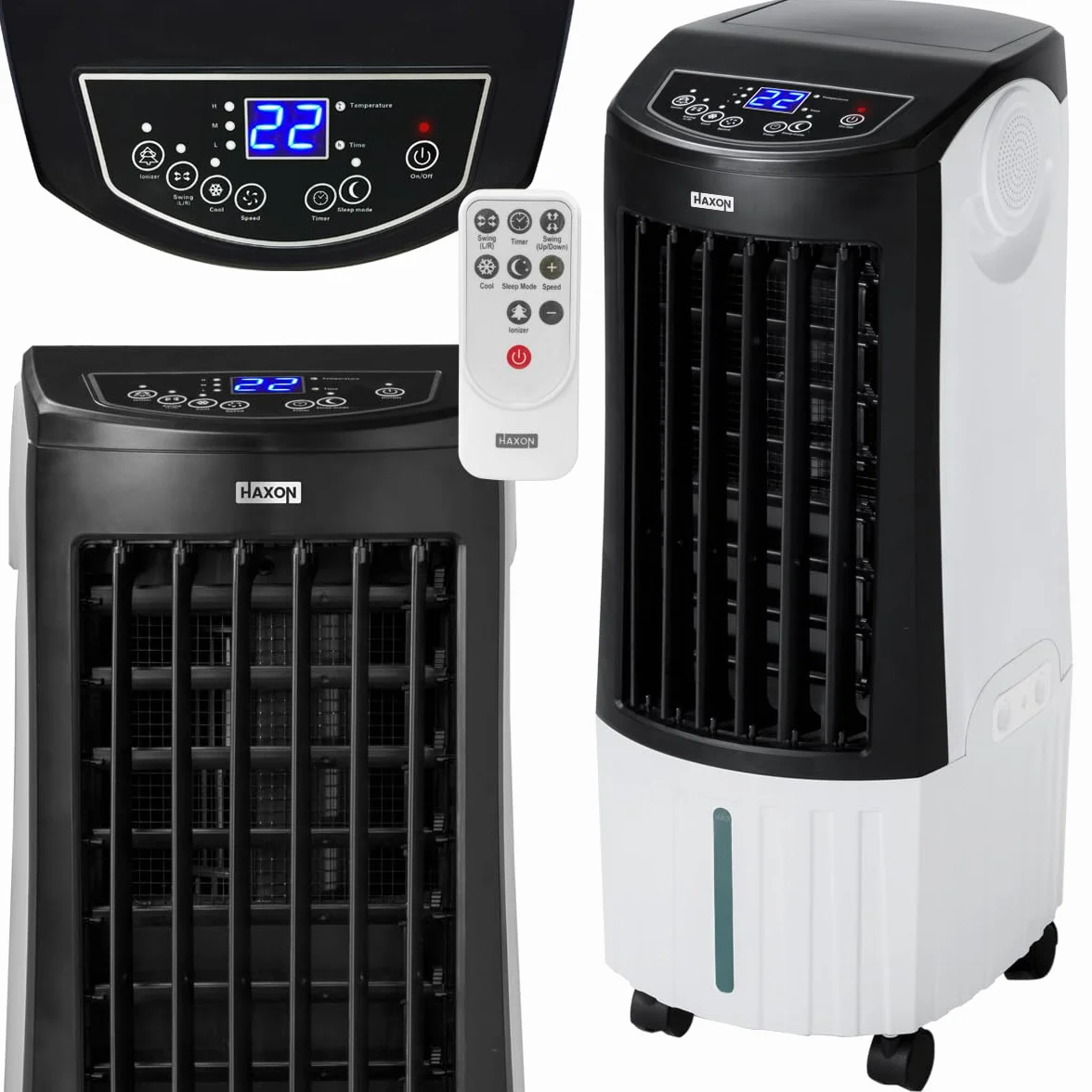 HAXON ROX klimator ewaporacyjny 12 l, 1000 m³/h, jonizacja, nawilżacz i wentylator, pilot, timer 24 h, funkcja SWING, chłodzenie powietrza do domu i biura