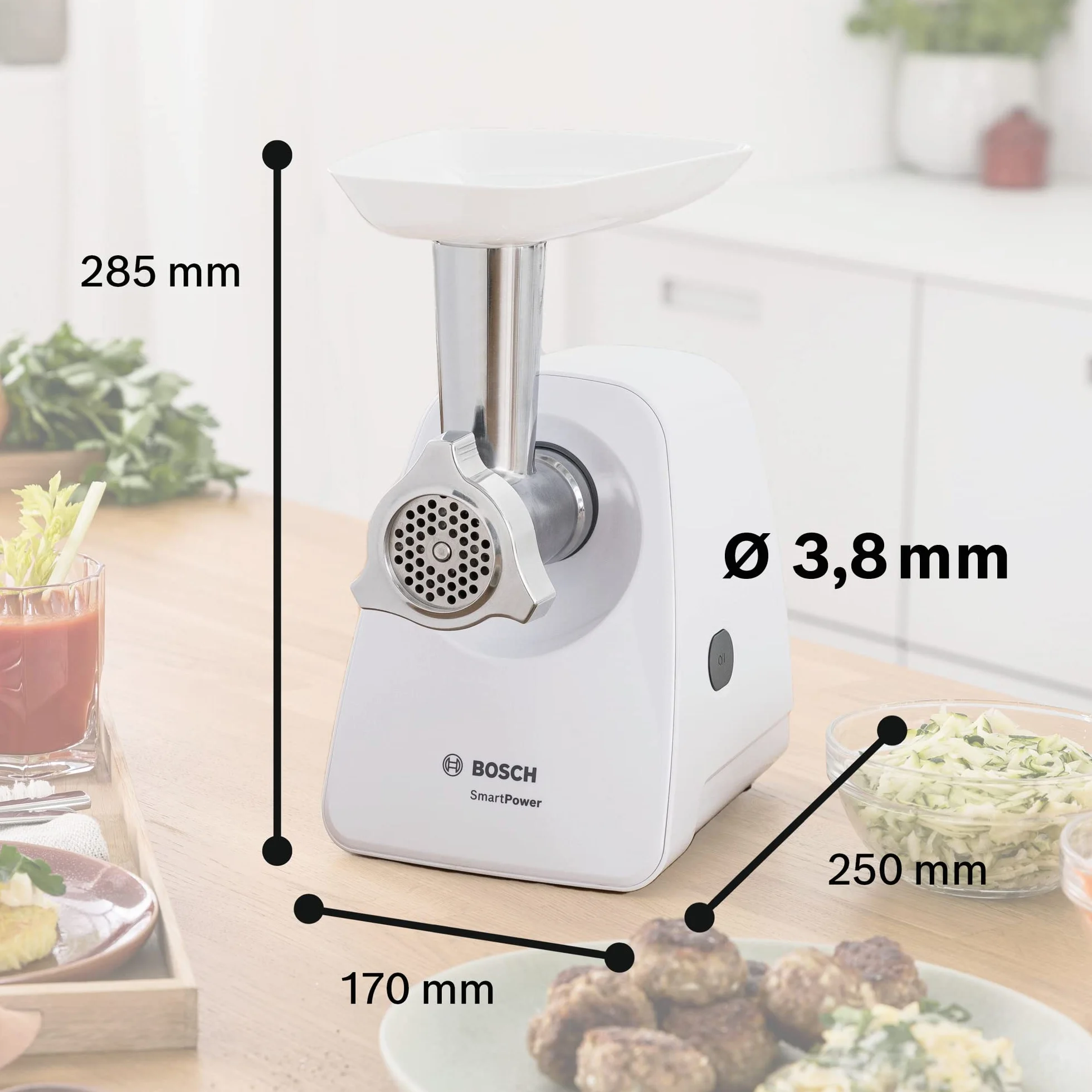 Bosch Elettrodomestici MFW2500W SmartPower Maszynka Do Mięsa, Plastik, 1500/350 W, Biały/Srebrny