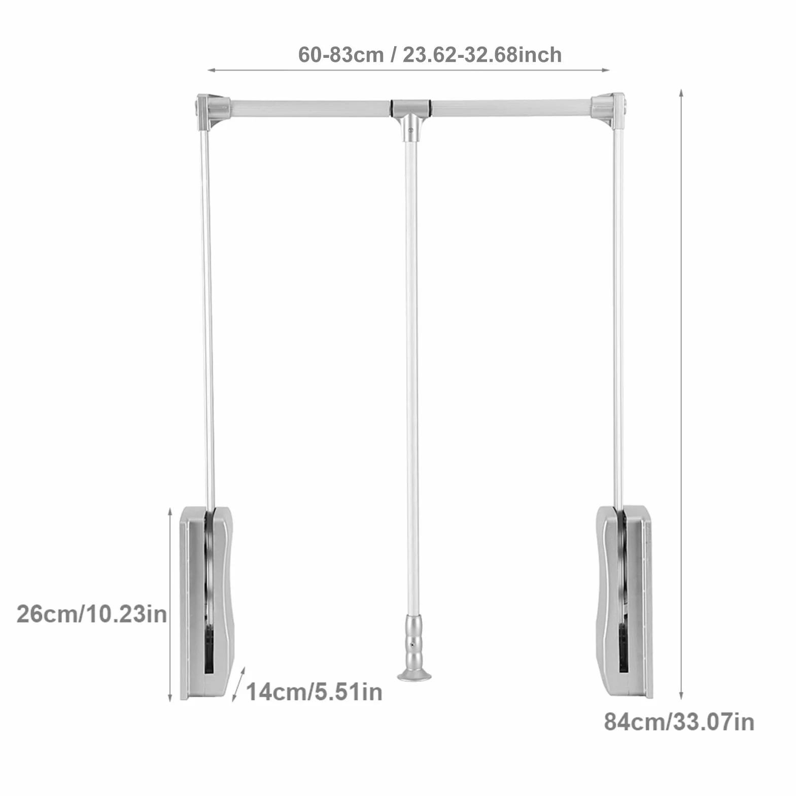 Regulowany pneumatyczny system szyn na ubrania (600-830 mm) do bezproblemowego podnoszenia i opuszczania, łatwy dostęp, oszczędność miejsca, konstrukcja do domu i szafy