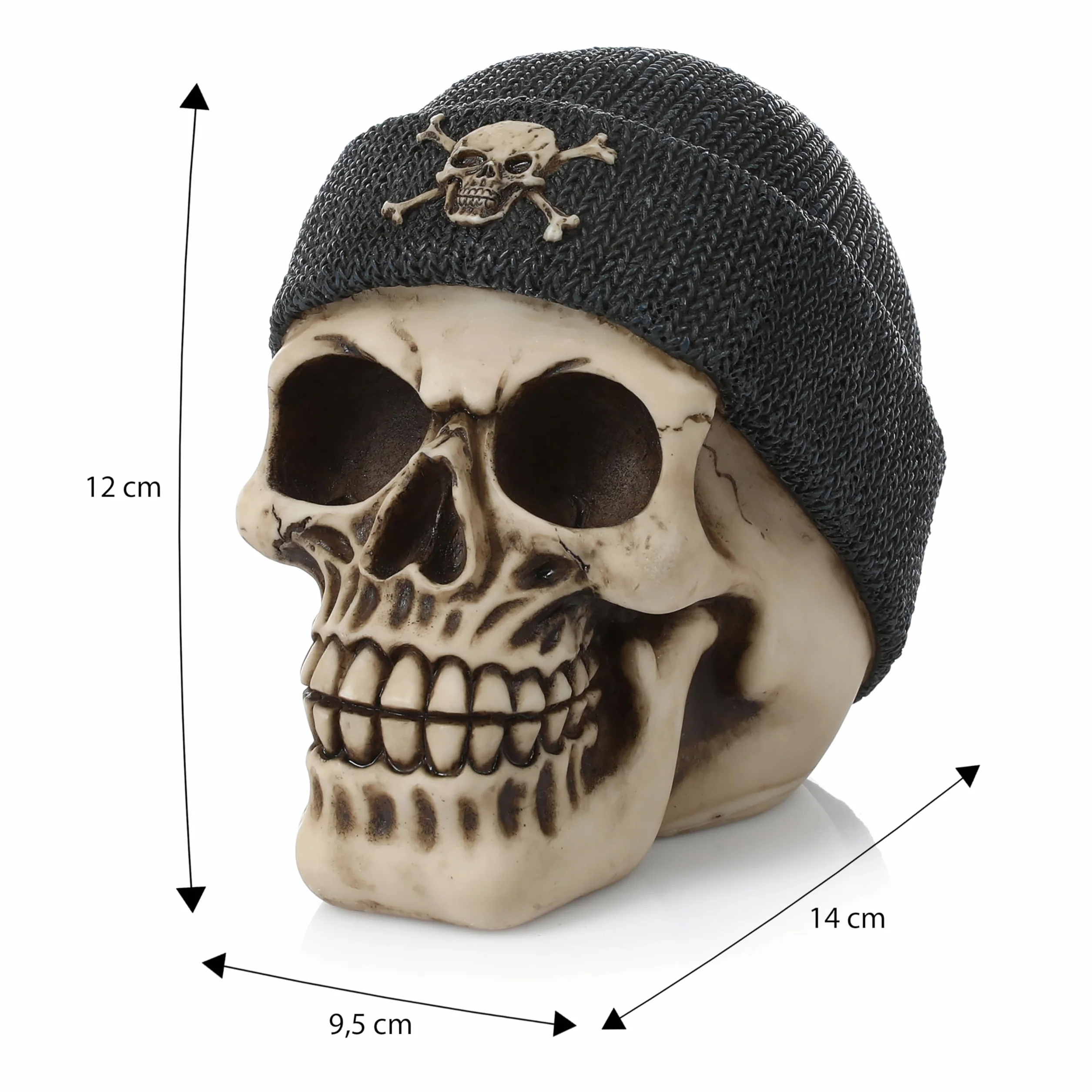 FunX Skarbonka z trupią czaszką – zabawna skarbonka z czapką rybacką – 15 x 12 x 10 cm