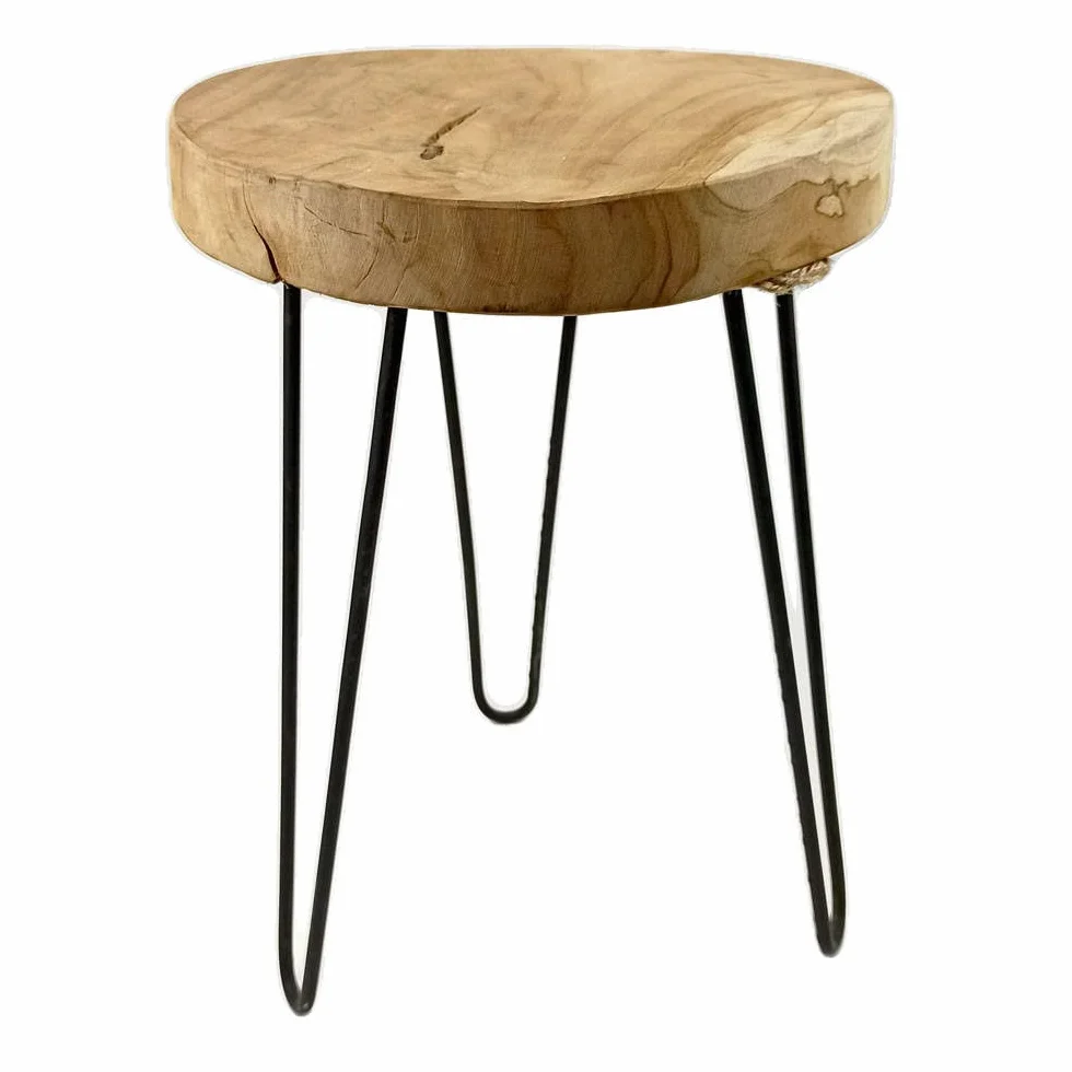 Taboret drewno tekowe stalowy 30 x 30 x 42 cm