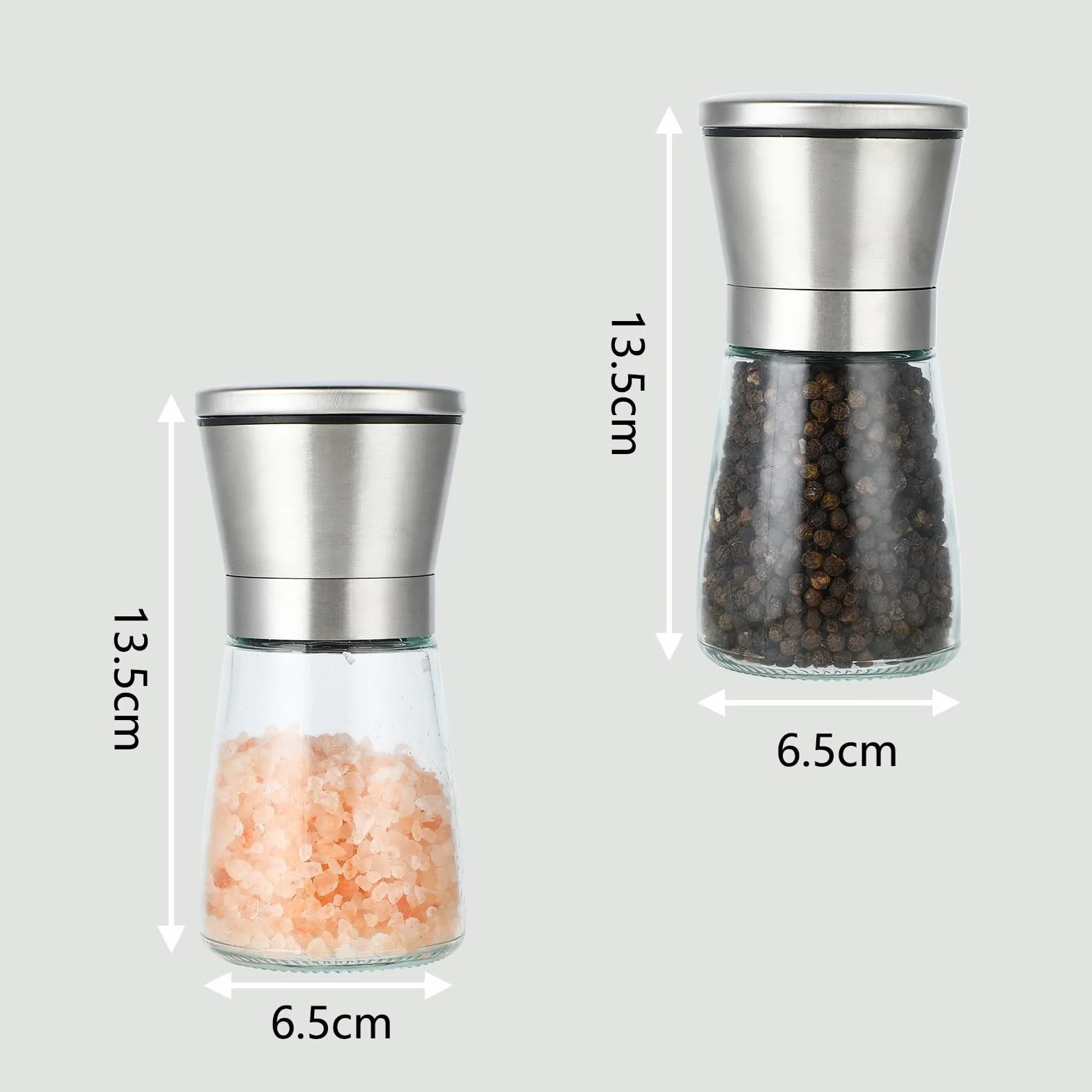 Sale e Pepe, Set di Muliniper Spezie con Macinacaffè in Ceramica Regolabile, Macinapepe Manuale 180 ml in Acciaio