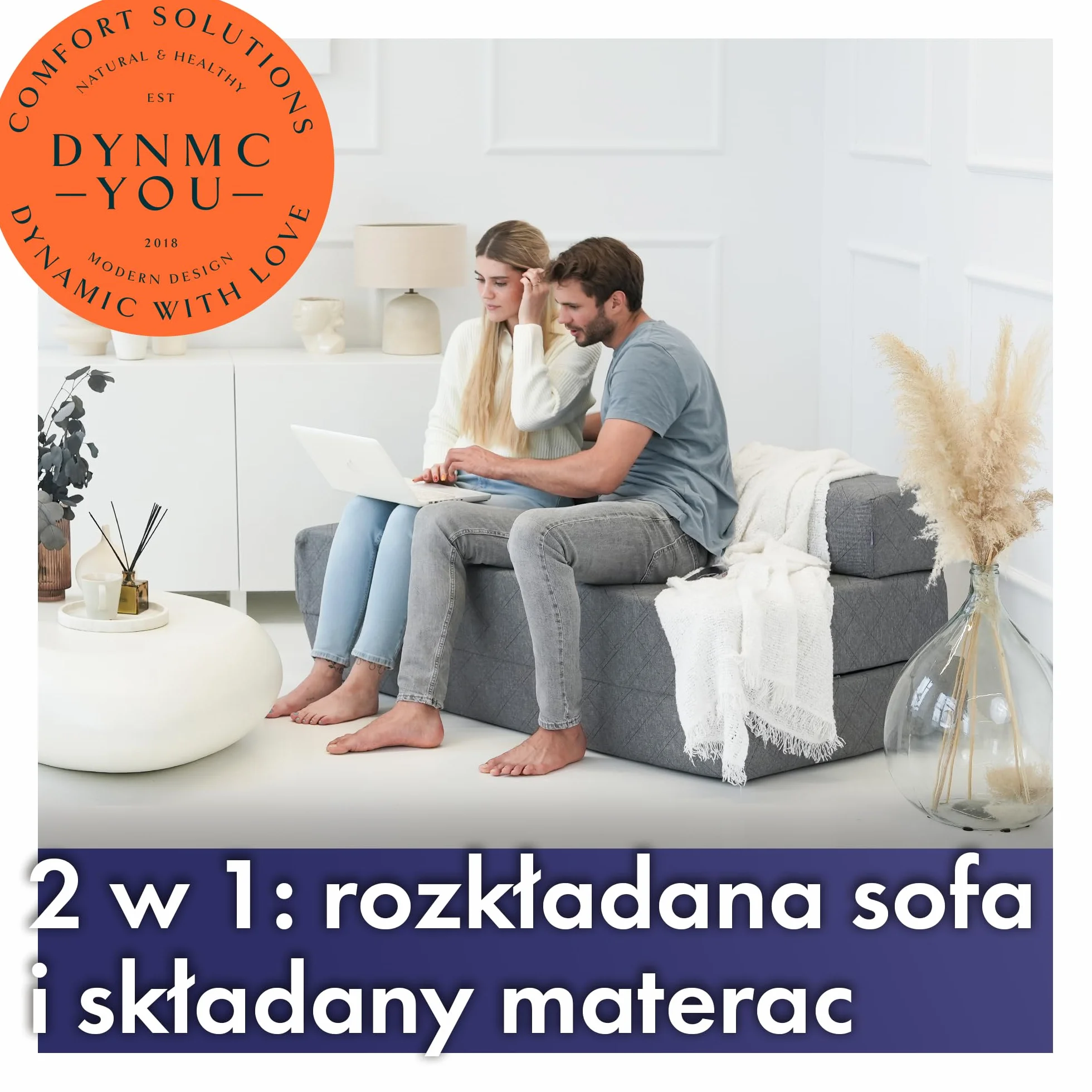 Sofa z funkcją spania o szerokości – składana sofa do spania i materac dla gości na 2 składane łóżko – bardzo gruba 20 cm i wygodna H3 (Ciemno Szary, Kanapa)