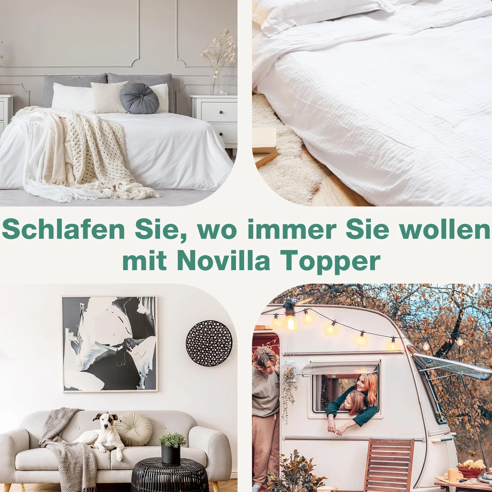 Novilla Topper Viscoelastic 160x200 5 cm, żelowy materac, nakładka na materac z pianki Memory Foam Mattress, bambusowy topper, zdejmowany i nadający się do prania pokrowiec na materac, biały