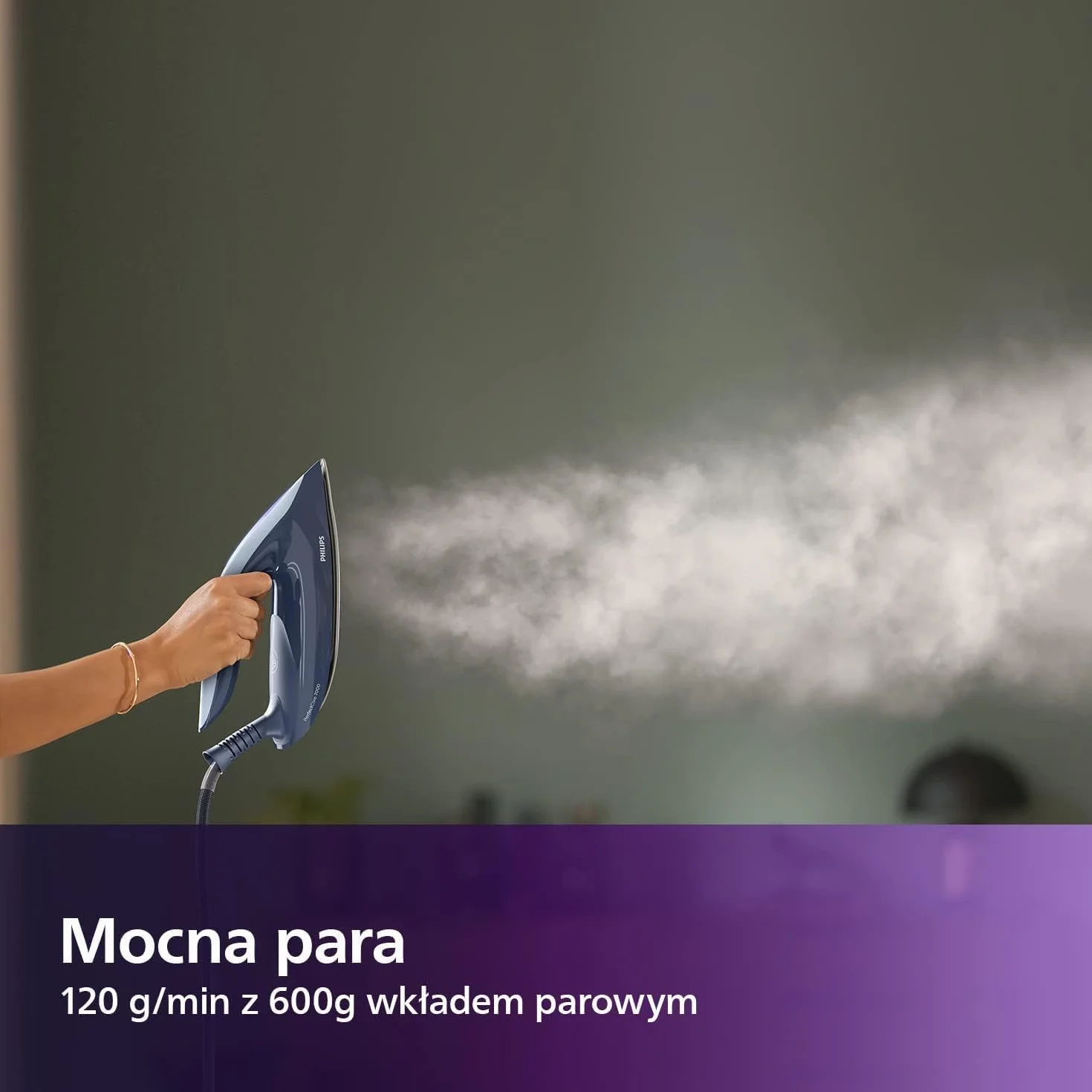 Philips PerfectCare z Serii 7000 - Generator pary 2100 W, Uderzenie Pary 600g, Ciśnienie 8,0 Barów, Technologia OptimalTEMP, Zbiornik o Pojemności 1,8 l, Kolor Granatowy (PSG7030/20)
