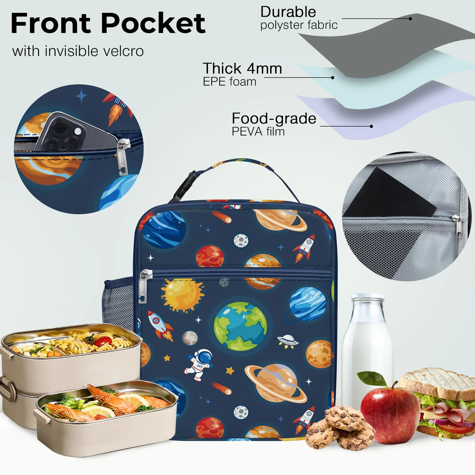 Clastyle Torba na lunch dla dzieci, mała torba chłodząca w kształcie gwiazdy, dla chłopców i dziewczynek, wodoszczelna torba na lunch na piknik, do szkoły, niebieska planeta