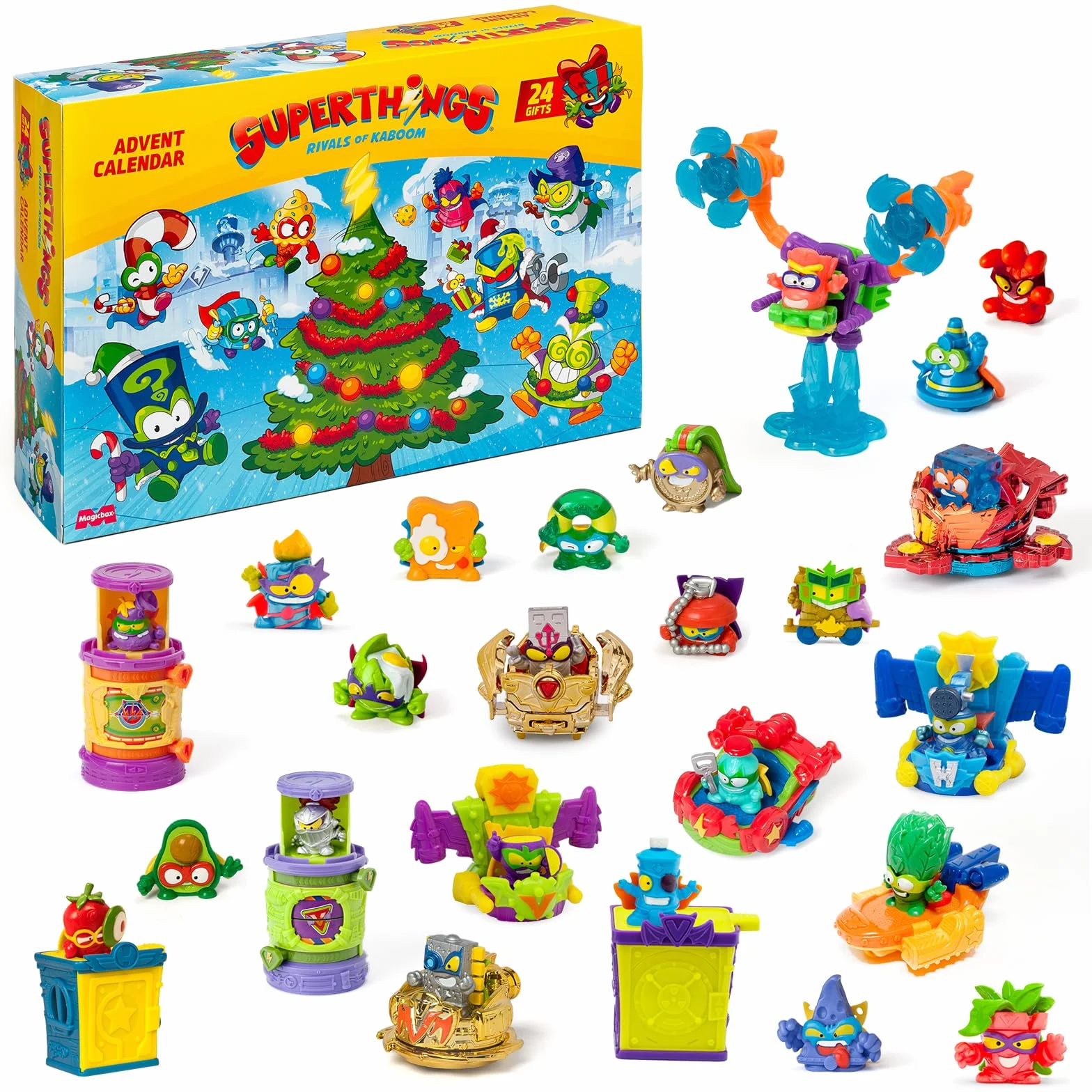 SUPERTHINGS S Kalendarz Adwentowy bożonarodzeniowy z 24 specjalnymi prezentami i niespodziankami, w tym minifigurki Superthings, Hideouts, Jets, egzoskeletons i pojazdy specjalne