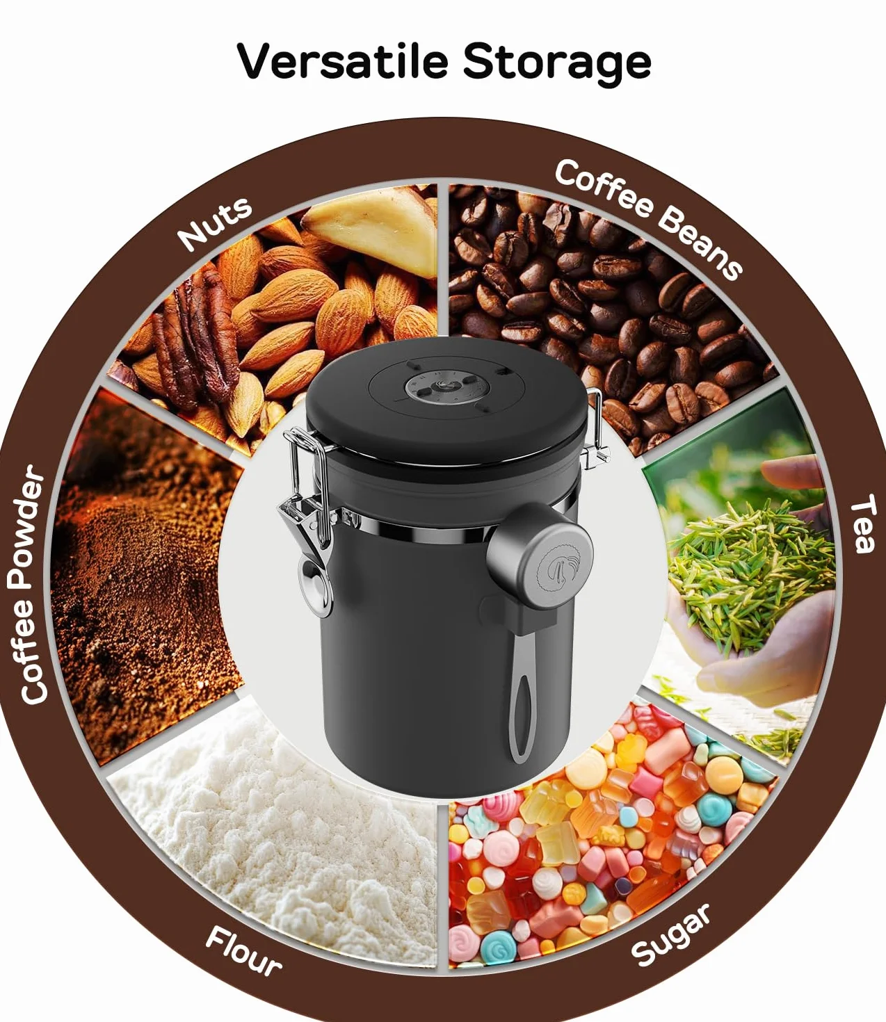 Coffee Gator Hermetyczny pojemnik na kawę 1300 ml, kuchenny pojemnik do przechowywania żywności ze stali nierdzewnej z trackerem dat, zaworem CO2, łyżeczką do mielonej kawy, ziaren kawy, herbaty