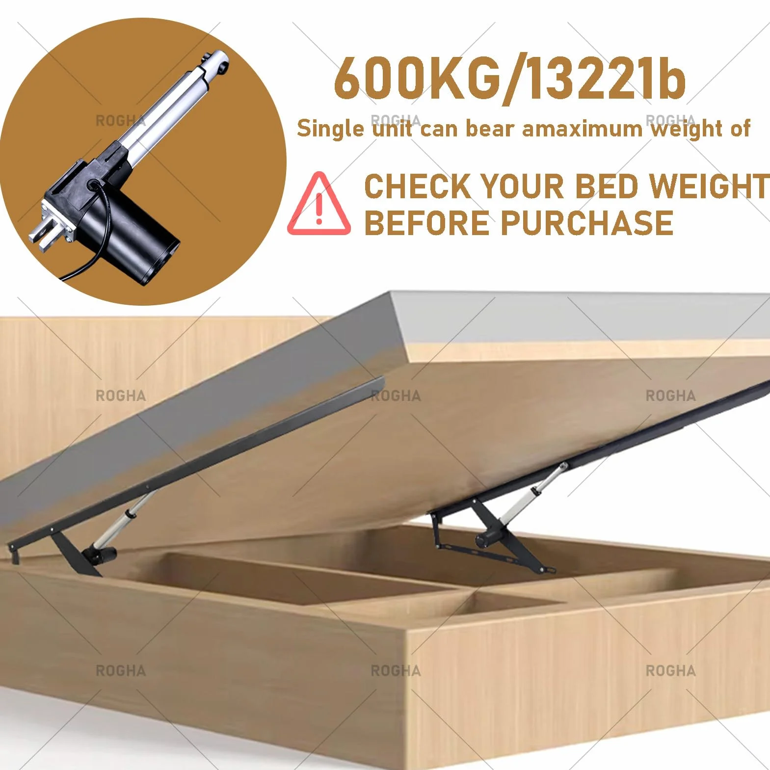 Elektryczny mechanizm podnoszenia łóżka (2 szt.) – wytrzymały system elektryczny, udźwig 600 kg; oszczędność miejsca, do łóżek typu tatami, sof i mebli ze schowkiem Black-80cm