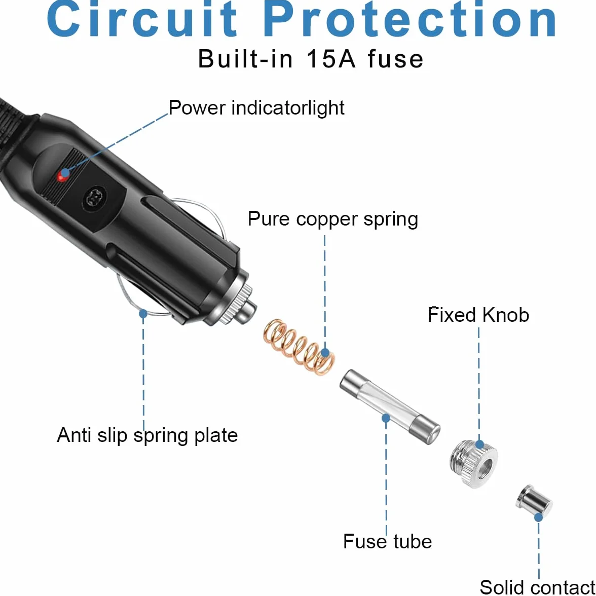 Xiatiaosann Kabel 12 V do lodówki samochodowej Adapter Kabel zasilający DC do lodówki zamrażarki samochodowej z bezpiecznikiem 15 A do podróży, na kemping piknik przyczepa kempingowa lodówka