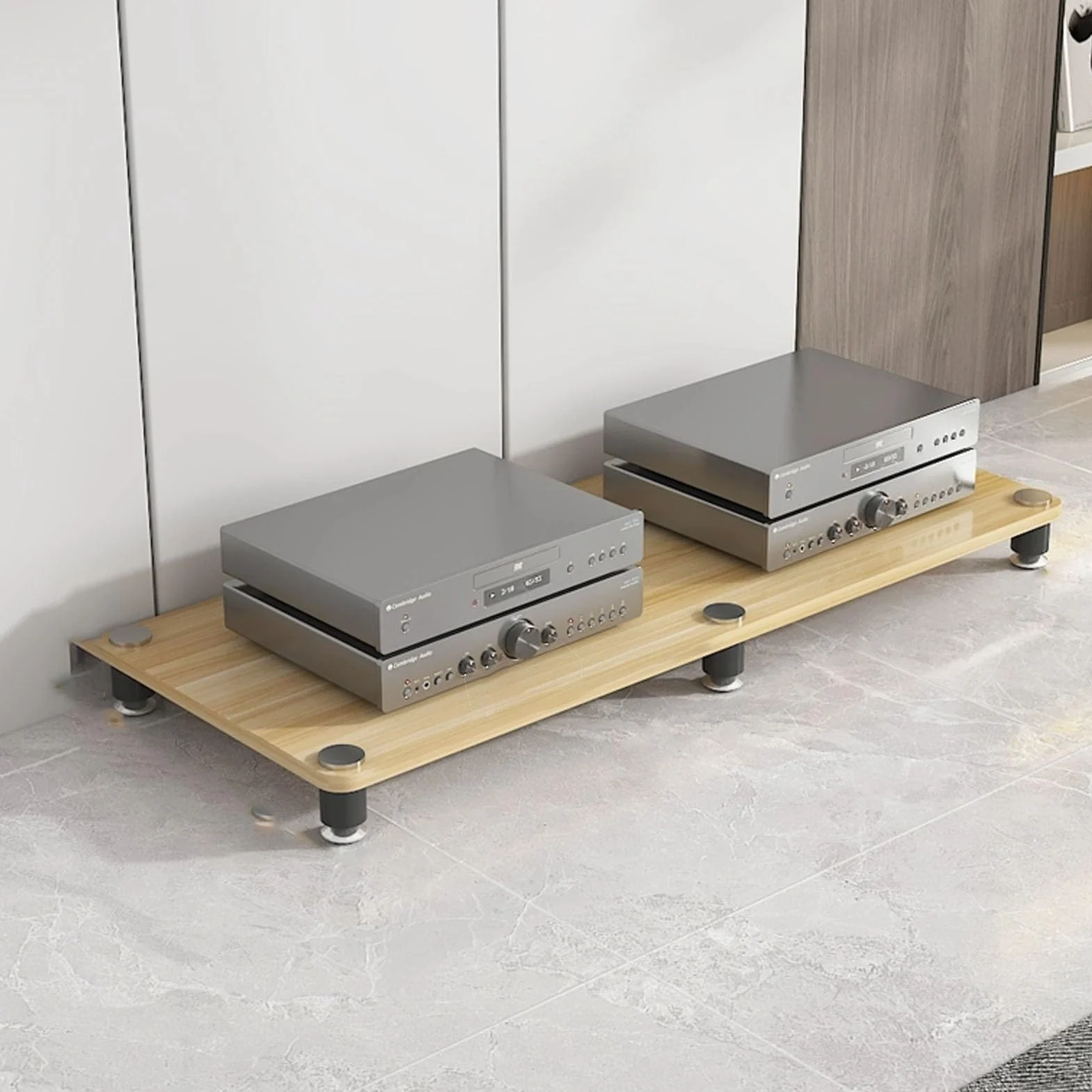 Szafka HiFi o, narożny stojak na koncerty, otwarta półka, stojak na wzmacniacz (naturalny, 1 poziom, 5 cm/4,8 cm) - idealny do kina domowego i systemów dźwiękowych