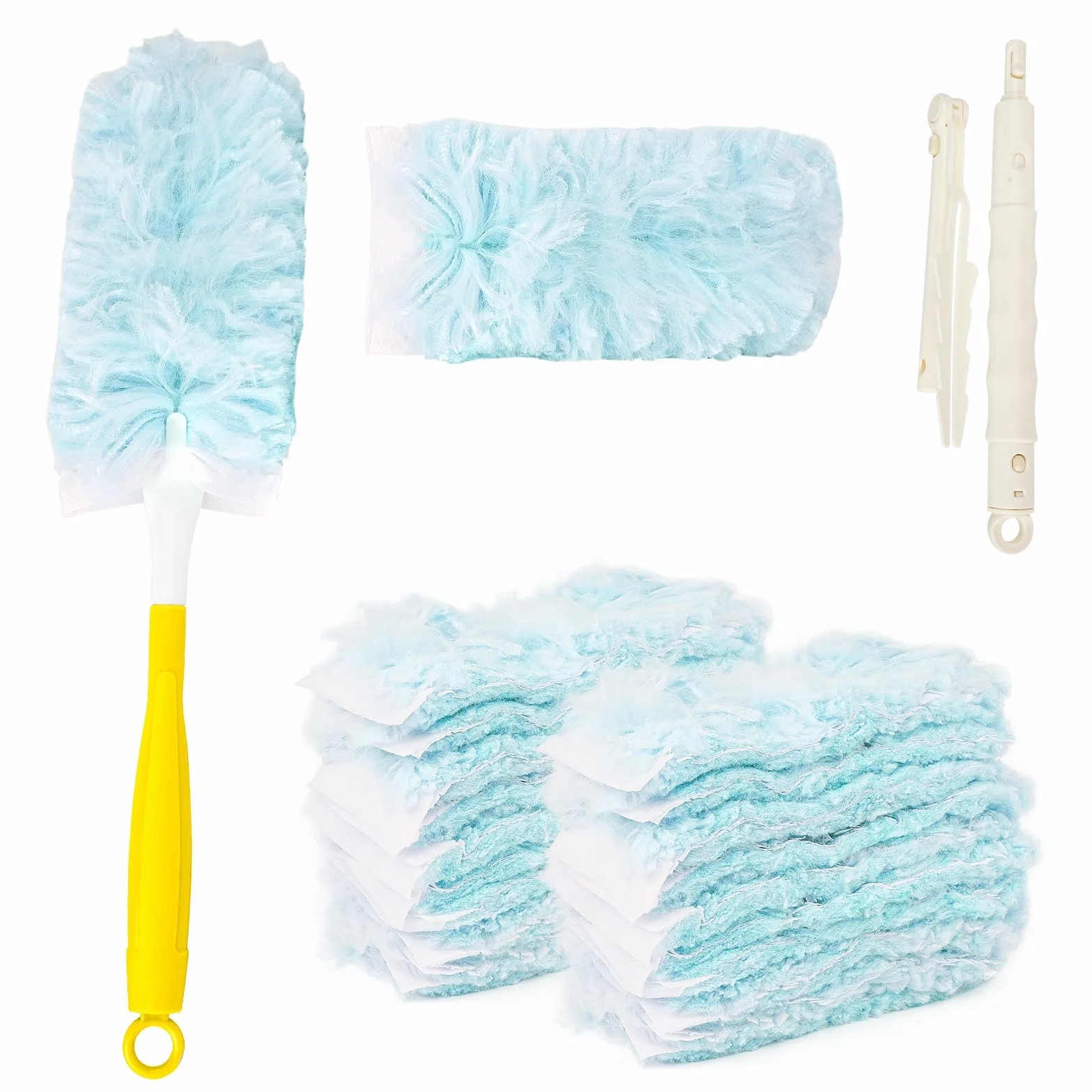 32 sztuki kurtki puchowej do łapania kurzu, kompatybilne z Swiffer Duster, z 1 uchwytem, 1 drążek teleskopowy, wkłady do kurzu do domu, biura