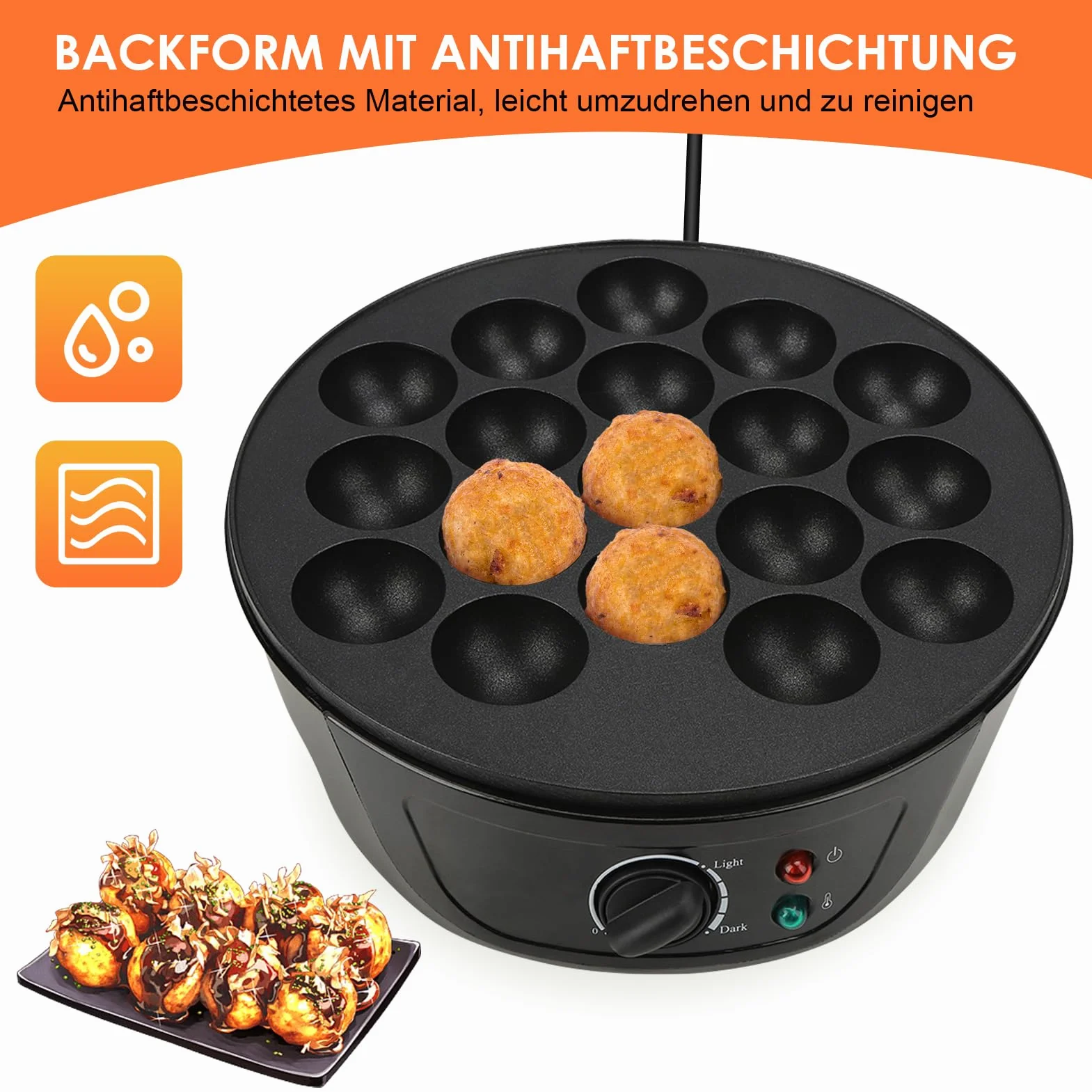 Ejoyous Takoyaki Maker, 18 siatek gospodarstwa domowego, ośmiornica, mini elektryczna, forma do pieczenia, szybka maszyna śniadaniowa (UE)