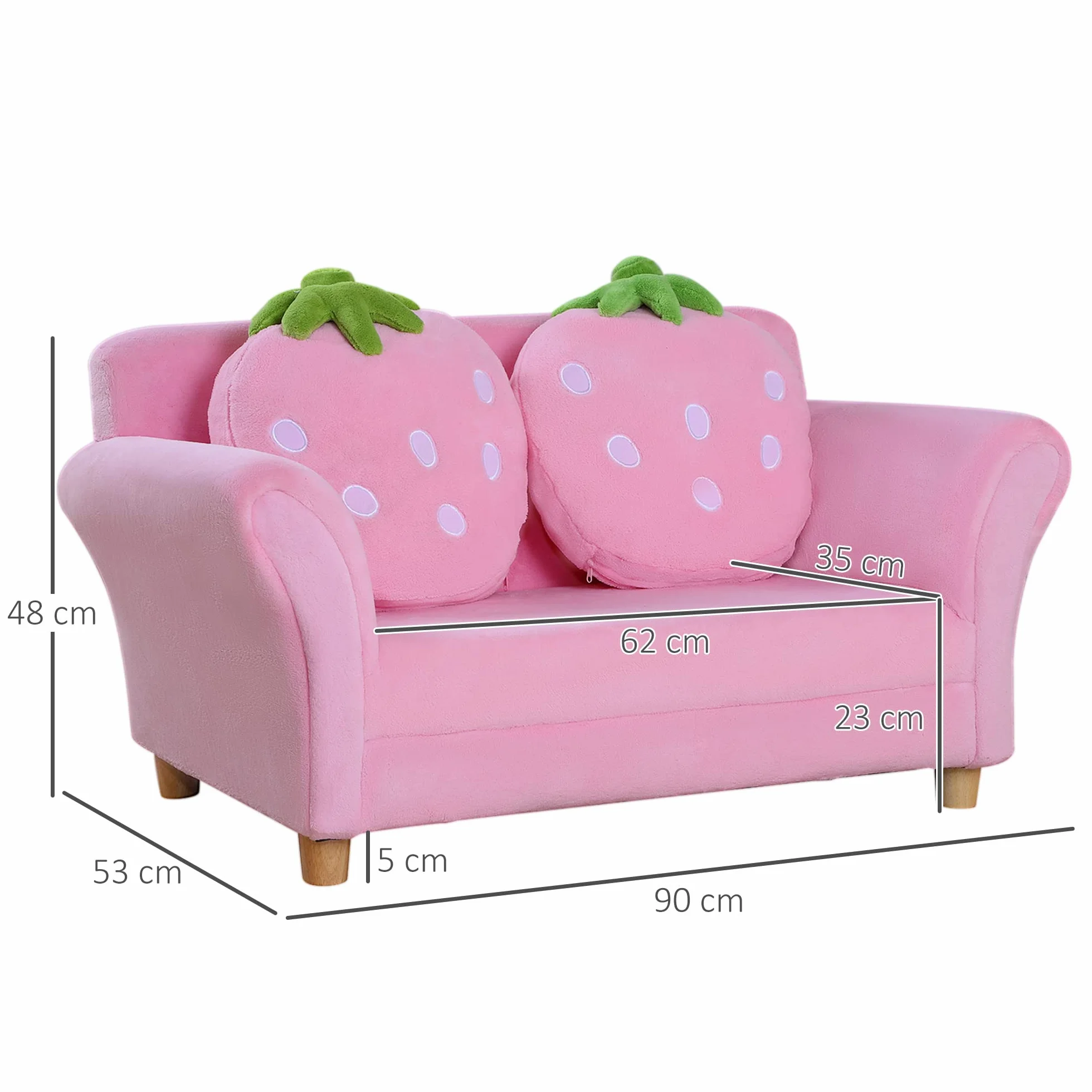 HOMCOM Sofa dziecięca, fotel dziecięcy, sofa, kanapa, krzesło do pokoju dziecięcego, miękka sofa, podwójna sofa pojedyncza (sofa truskawkowa)