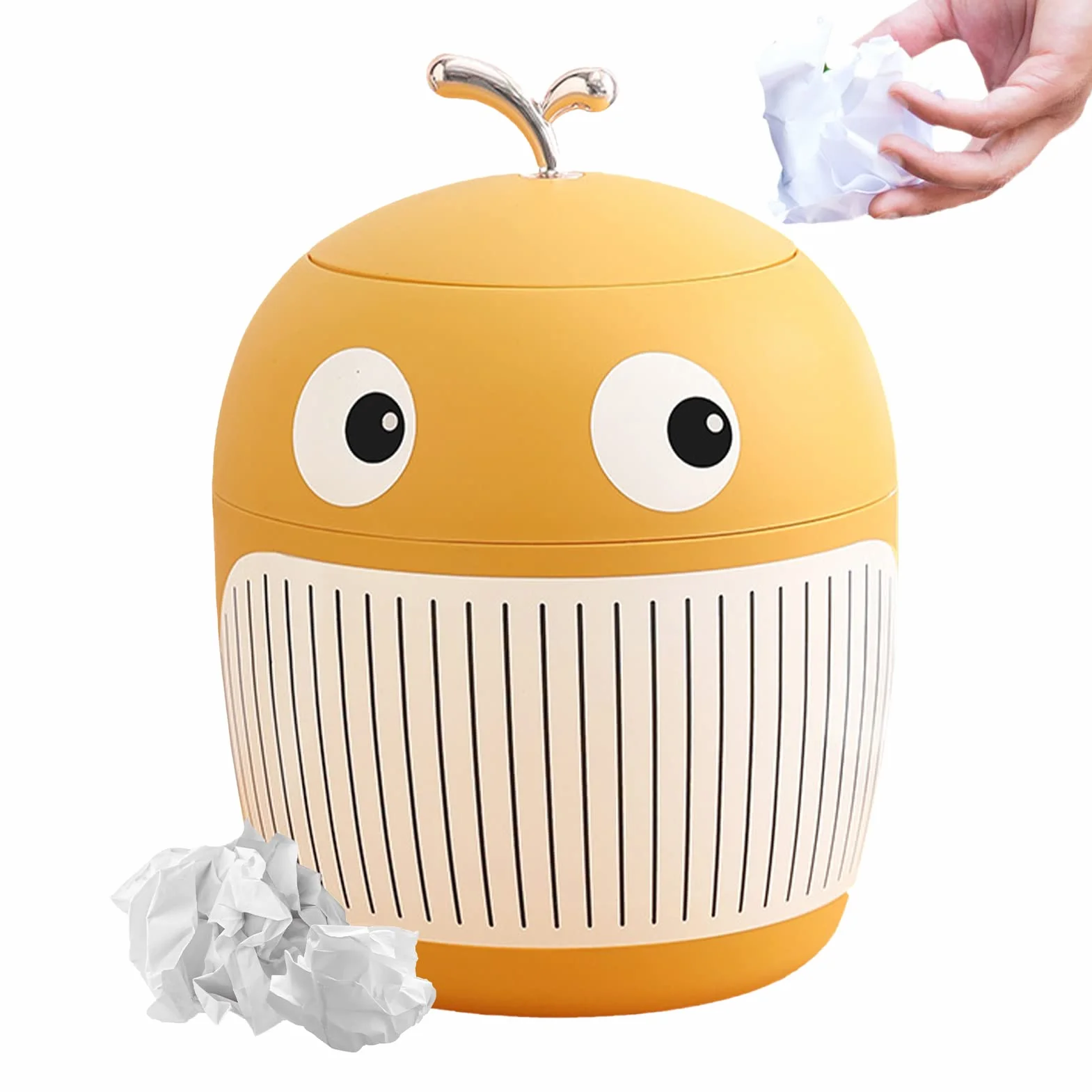 Jauhmui Śliczny mini kosz na papier biurkowy z pokrywką, plastikowy kosz na odpady, mały kosz na śmieci, biurowy kosz na śmieci, kompaktowa konstrukcja, mini kosz na kosmetyki, do kuchni i łazienki, biurka (żółty)