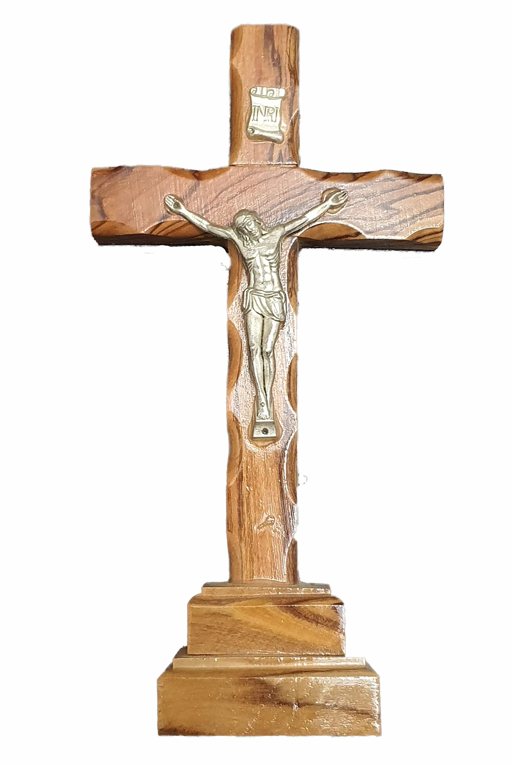 Jerusalem Krucyfiks z drewna oliwnego na stojaku, 12,7 cm, od Bethehem