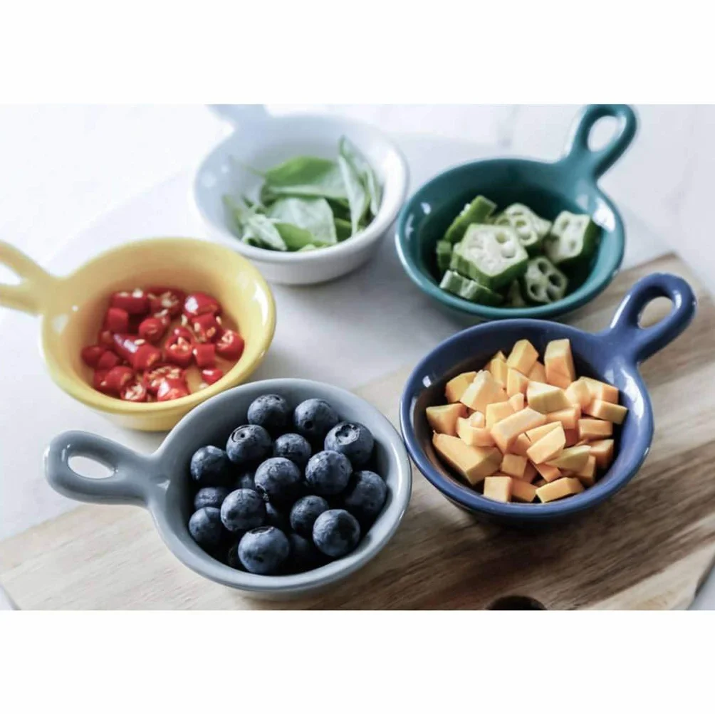 Miska do zupy z uchwytem w japońskim stylu, miski do zupy w Chinach porcelanowe ceramiczne naczynie do przypraw zanurzania sosu forma do pieczenia gotowania jajek na parze piekarnik nadaje się do kuchenki mikrofalowej - 5 sztuk - S
