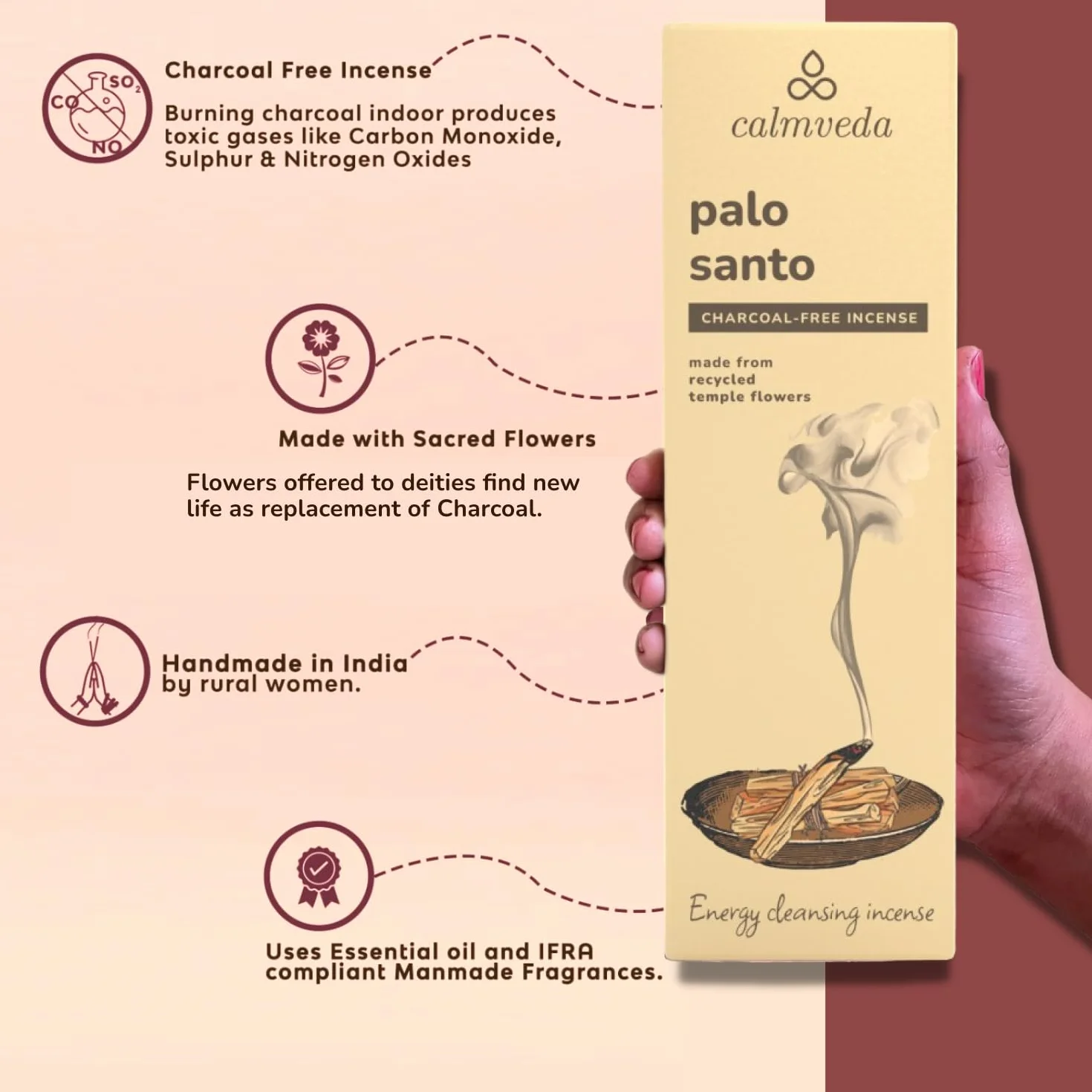 Kadzidelka Holy Palo Santo - 80 sztuk, kwiaty z recyklingu, oczyszczające