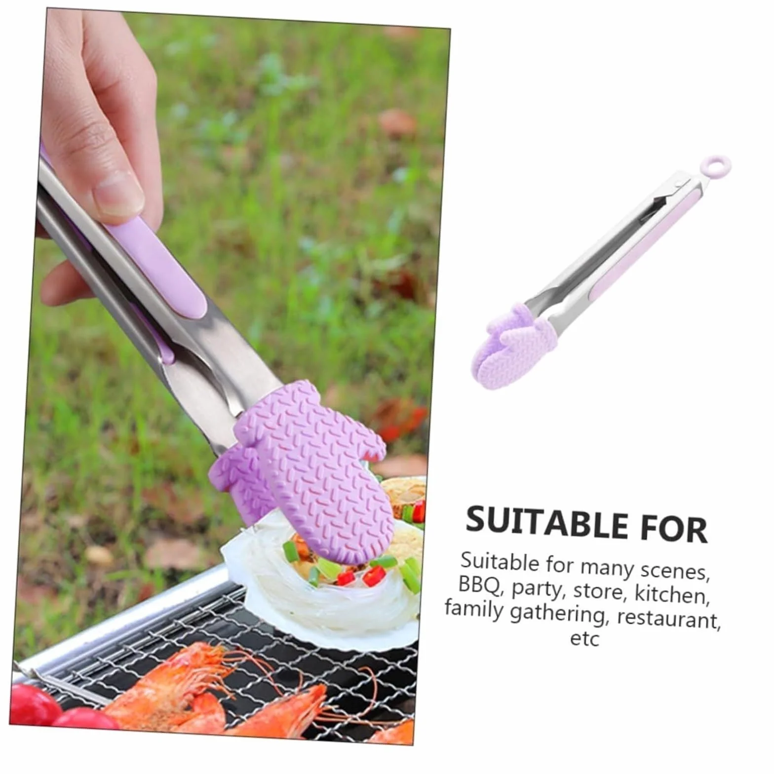 Szczypce do Chleba, Szczypce Do Grillowania Naczynia Z Silikonowymi Szczypcami Przerzucania Kiełbasy Łopatka Gotowania Pieczenia, Grillowania(Purple,33cm)