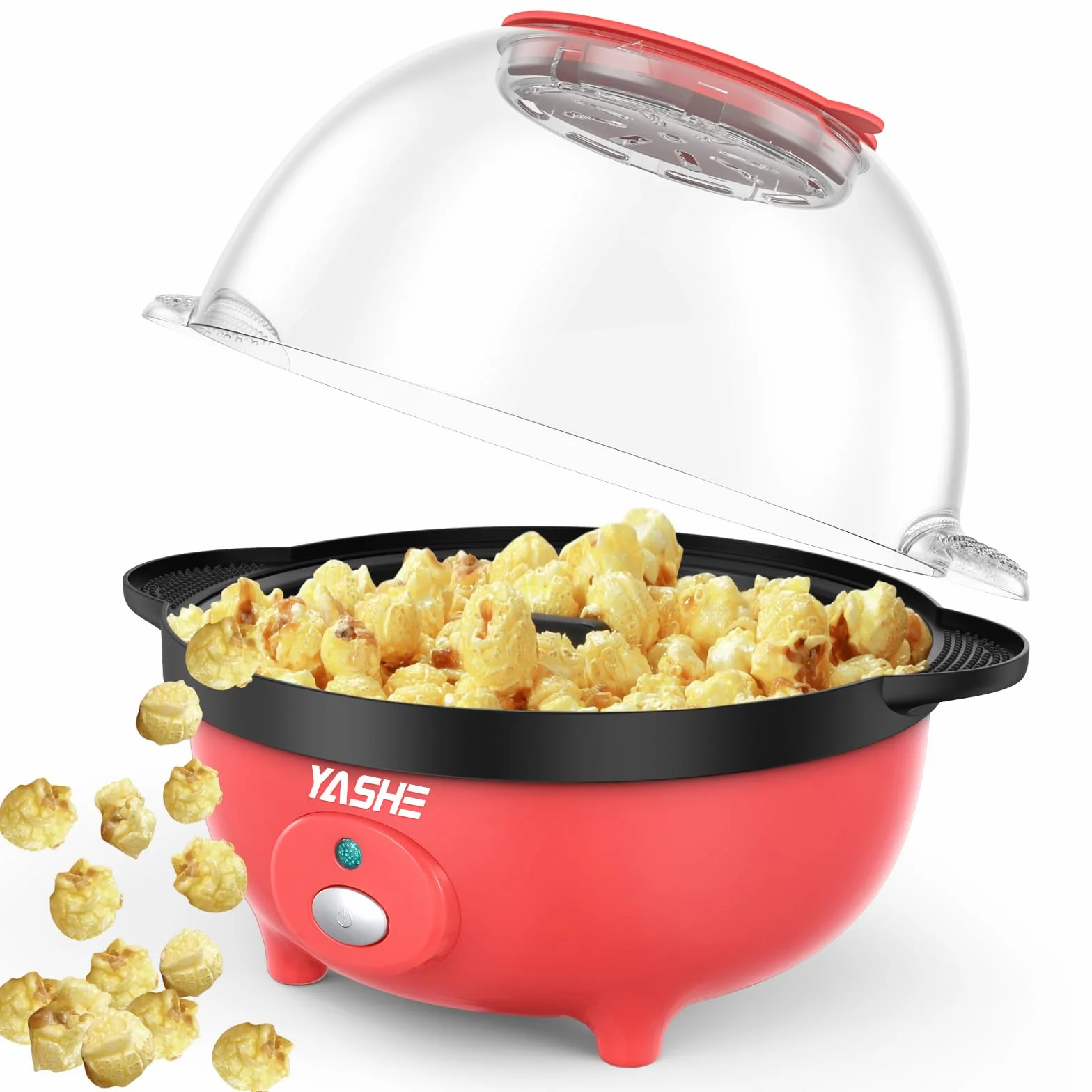 YASHE Maszyna do popcornu, elektryczna maszyna do popcornu z mieszaniem, 650 W, popcorn o pojemności 3 l, powłoka nieprzywierająca
