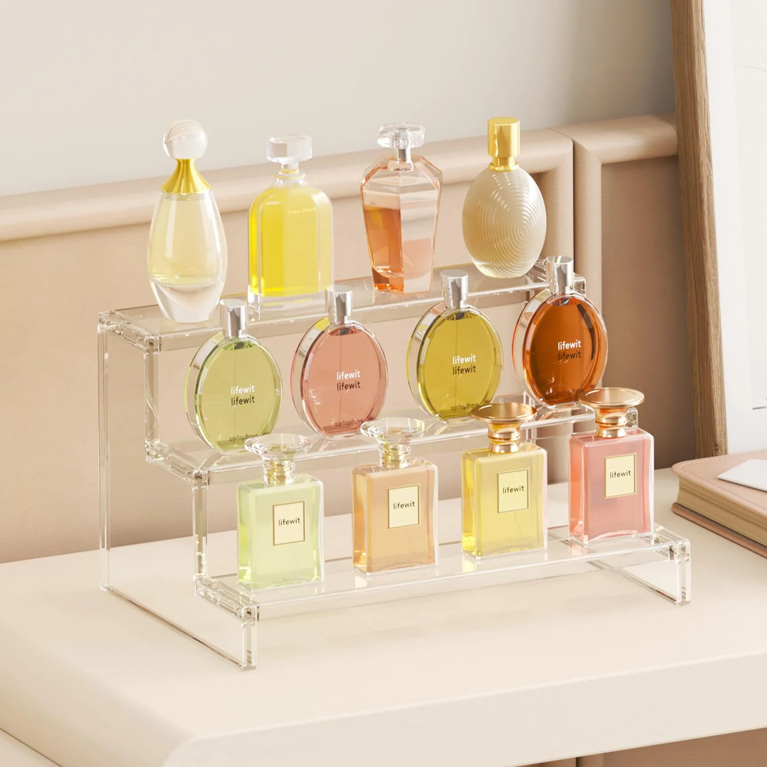Lifewit 3 Tier Clear Display Risers Stand, 30.5 cm Plastikowe Risers do Wyświetlania, Plastikowe Organizatory do Figurek/Cupcake/Perfumy, Stojak Wyświetlania Biurkowego Dekoracji, 2 Opakowanie