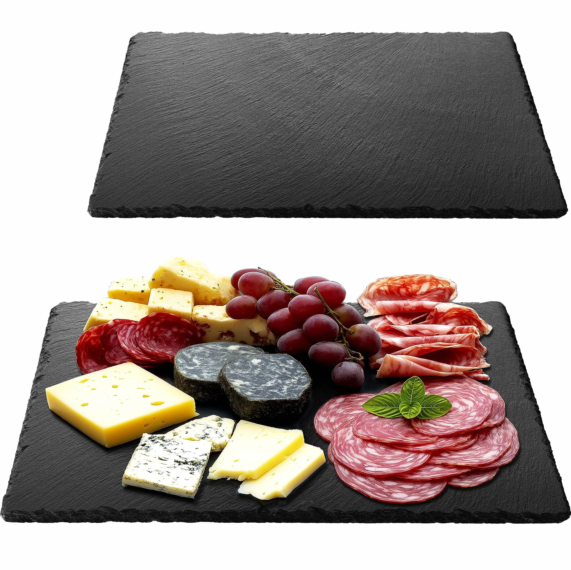 Navaris 2 x taca do serwowania z naturalnego łupka - 38 x 28 cm - deska na kieliszki z ochronną powłoką zapobiegającą zarysowaniom - do serów, mięsa lub tapas