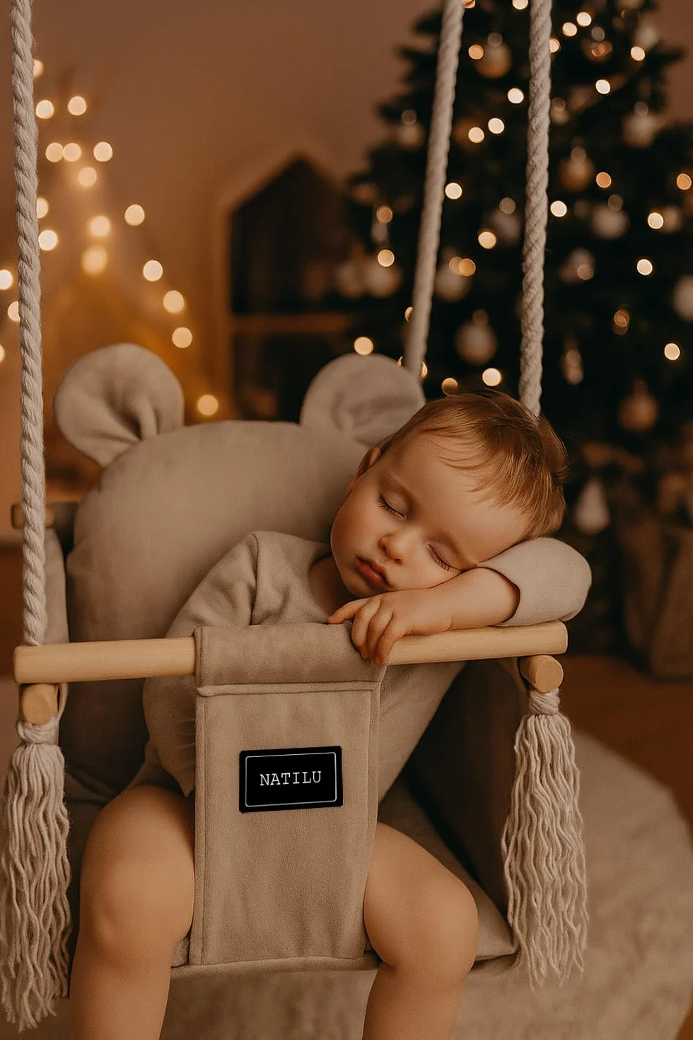 huśtawka dla dzieci do domu i ogrodu (Bear Light Beige)