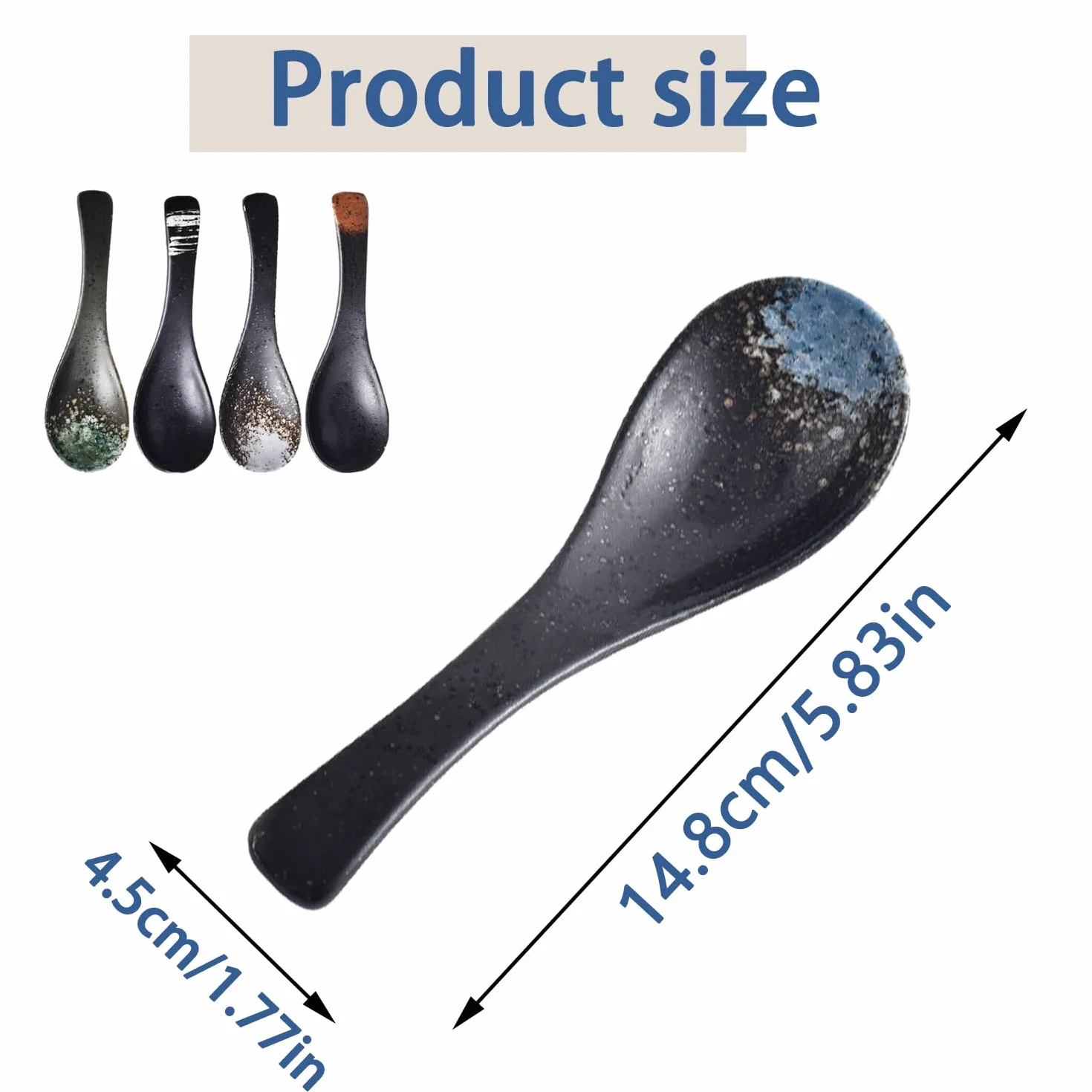 5 sztuk ceramicznych łyżek, retro chińskie łyżki do zupy ramen japońskie łyżki do zupy, azjatycki ramen makaron sztućce, sztućce do gospodarstwa domowego, łyżka do zupy (czarne)