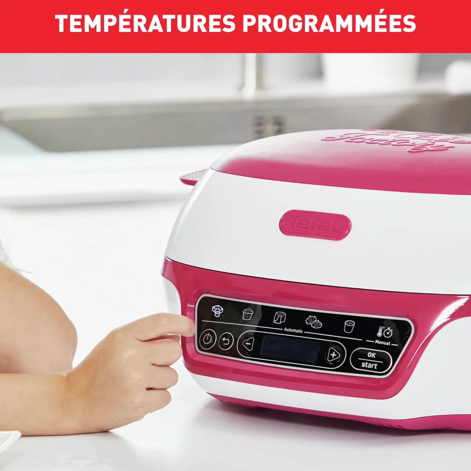 Tefal Inteligentna maszyna do ciasta, 5 automatycznych programów, 1 tryb ręczny, 12 foremek do mini ciast, 1 duża forma, kompatybilna z serią CreaBake, fabryka tortów rozkoszy KD810112