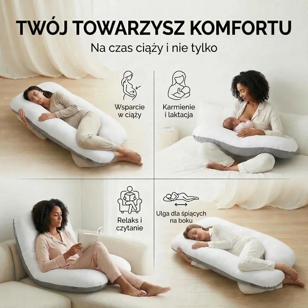 SMOOTHY XXL poduszka ciążowa dla osób śpiących na boku, poduszka do przechowywania, poduszka dla niemowląt i poduszka do karmienia w kształcie litery U, ze zdejmowaną i nadającą się do prania poszewką ze 100% bawełny (Classic XXL, 150 x 80 cm, Duo)