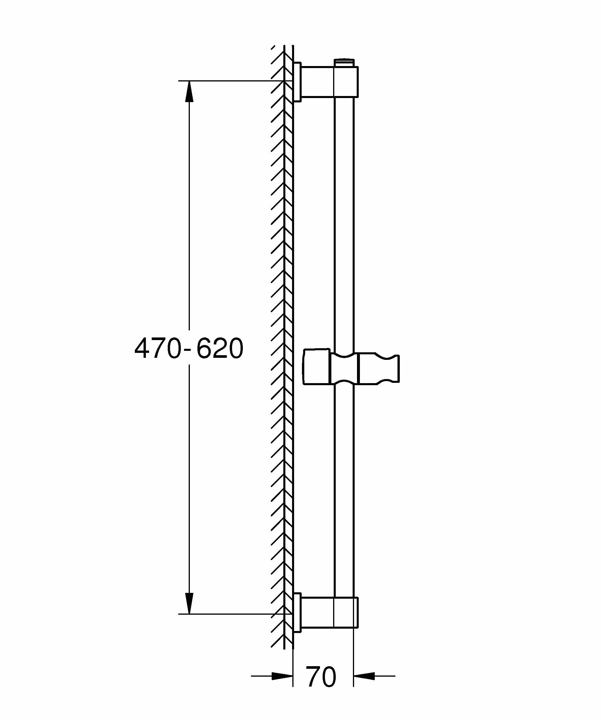 GROHE Vitalio QuickFix 27724001 uniwersalna szyna prysznicowa, 60 cm (z uchwytami ściennymi, elementem ślizgowym i uchwytem obrotowym, siła trzymania maks. 20 kg), bardzo łatwy montaż QuickGlue Chrome
