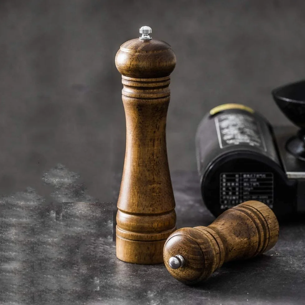 Młynek do soli i pieprzu, młynek do soli i pieprzu, regulowany drewniany zestaw młynka do soli i pieprzu, ręczne młynki do soli i pieprzu z ceramicznym wirnikiem (2 szt.) (22 cm) (22 cm) (Size : 22cm