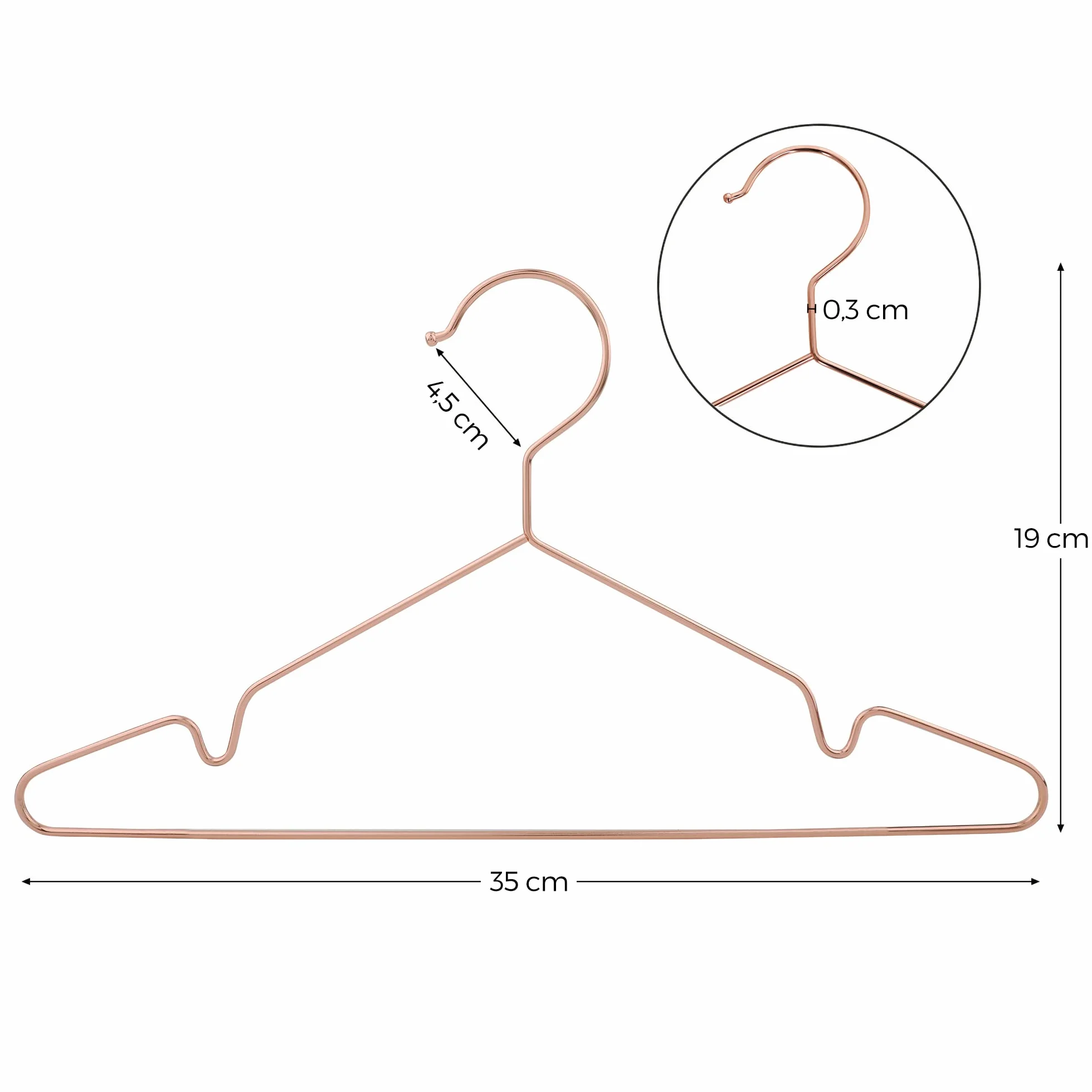 SONGMICS CRI45R-20 metalowe wieszaki na ubrania dla dzieci/niemowląt, różowe złoto, 35 cm, mocne metalowe wieszaki na ubrania dla niemowląt, garderoba, oszczędność miejsca, z karbowaną krawędzią