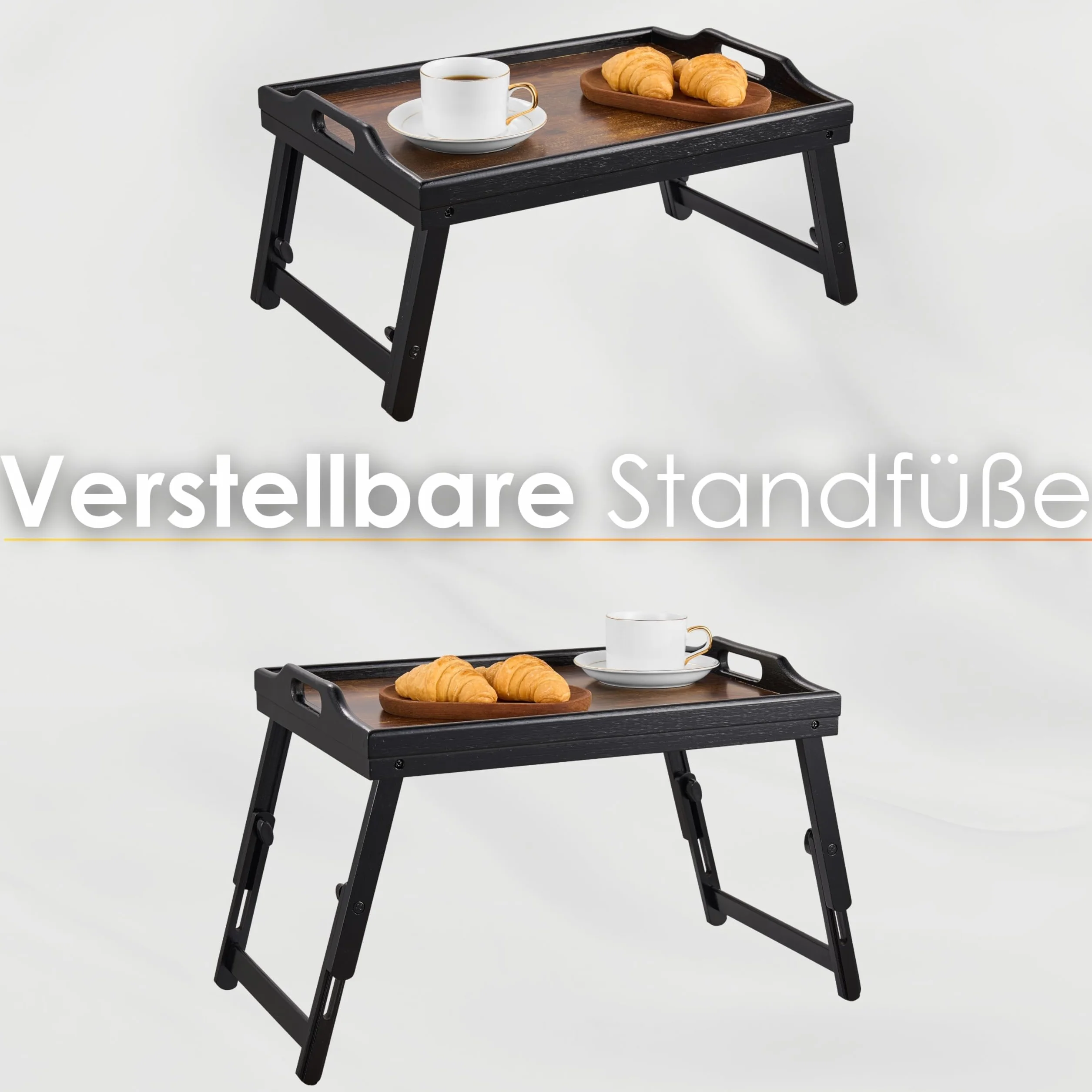 Bambusowy składany blat z regulacją wysokości do łóżka i sofy (22,5-32 cm) Stół na laptopa i śniadaniową blat w stylu vintage, brązowy, stojak na komputer